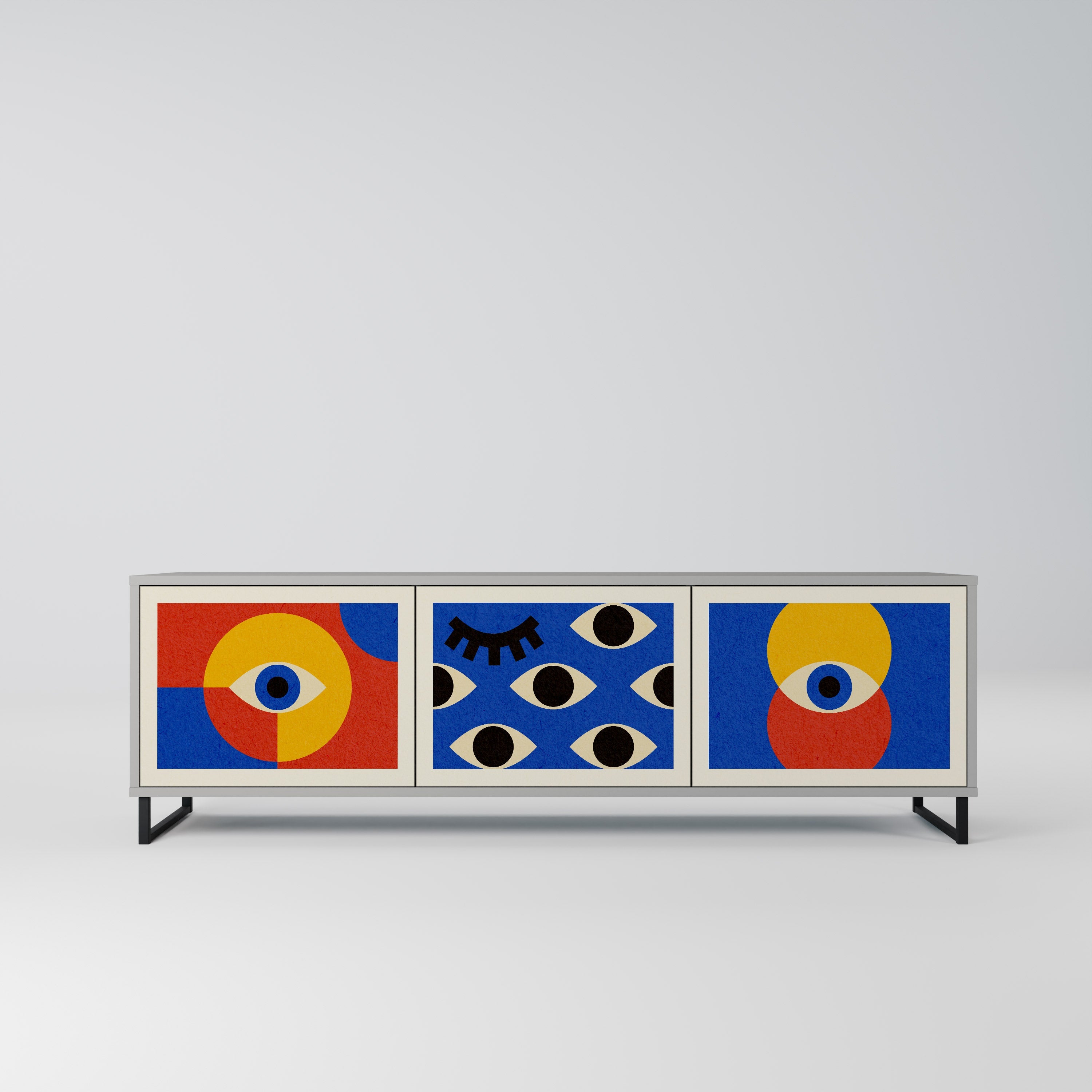 Meuble TV 3 portes GEOMETRIC EYES, finition grise