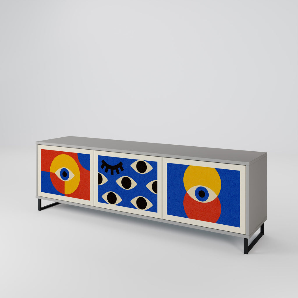 Meuble TV 3 portes GEOMETRIC EYES, finition grise