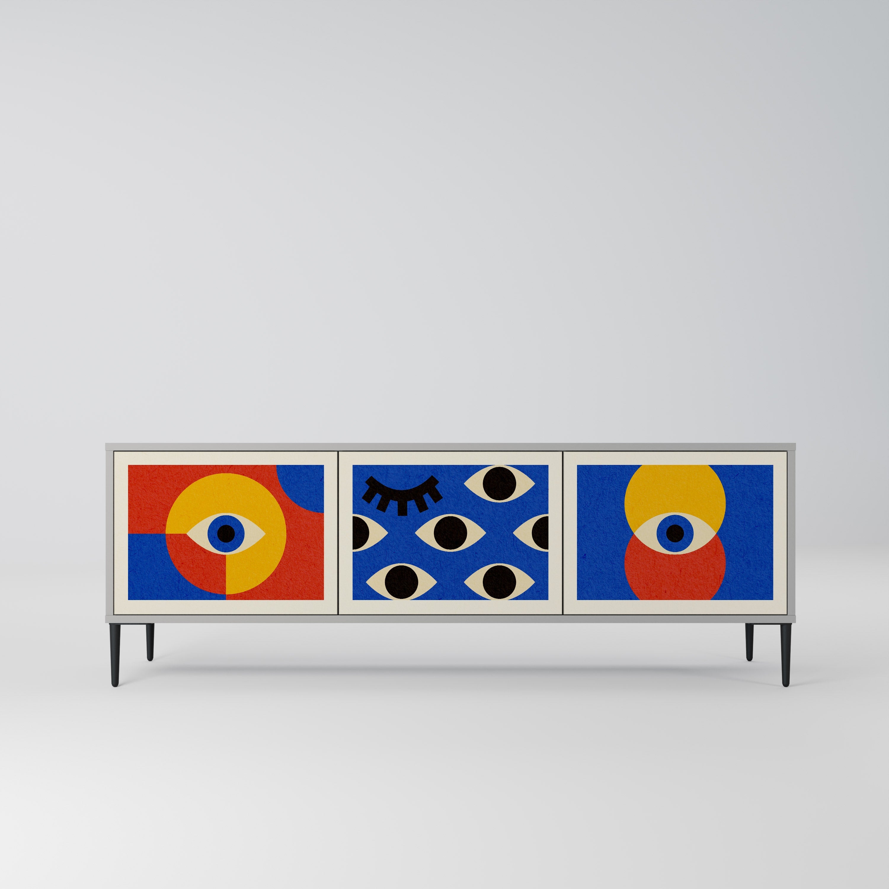 Meuble TV 3 portes GEOMETRIC EYES, finition grise