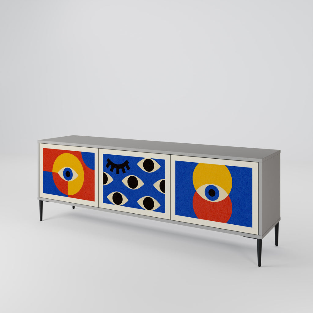 Meuble TV 3 portes GEOMETRIC EYES, finition grise