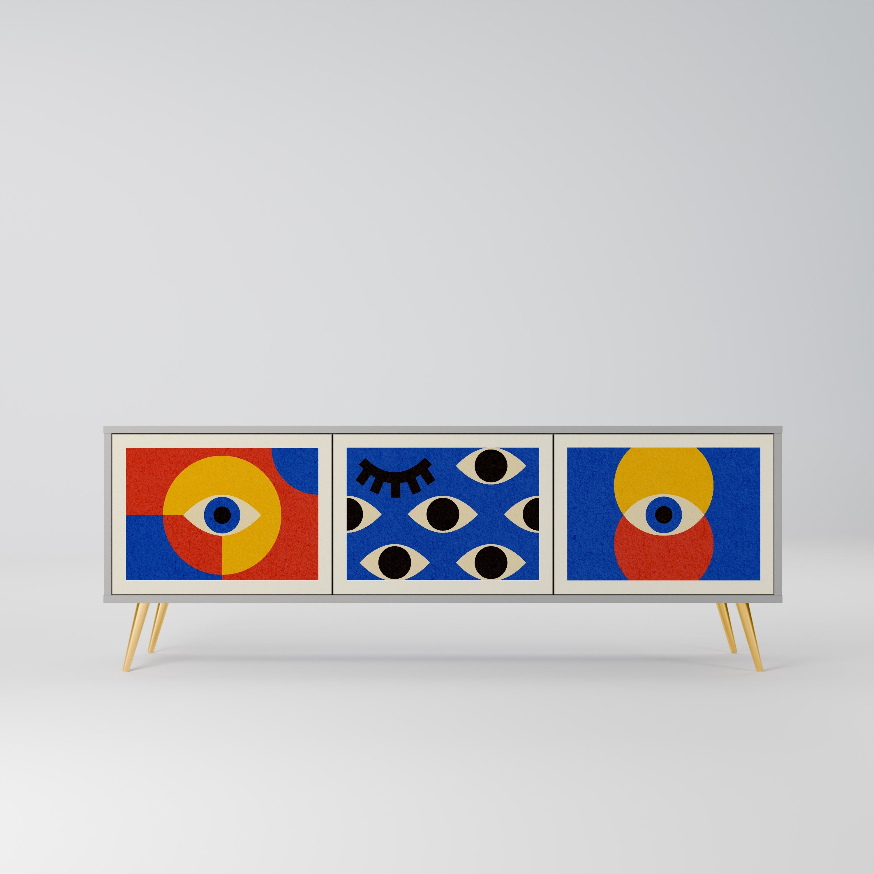 Meuble TV 3 portes GEOMETRIC EYES, finition grise