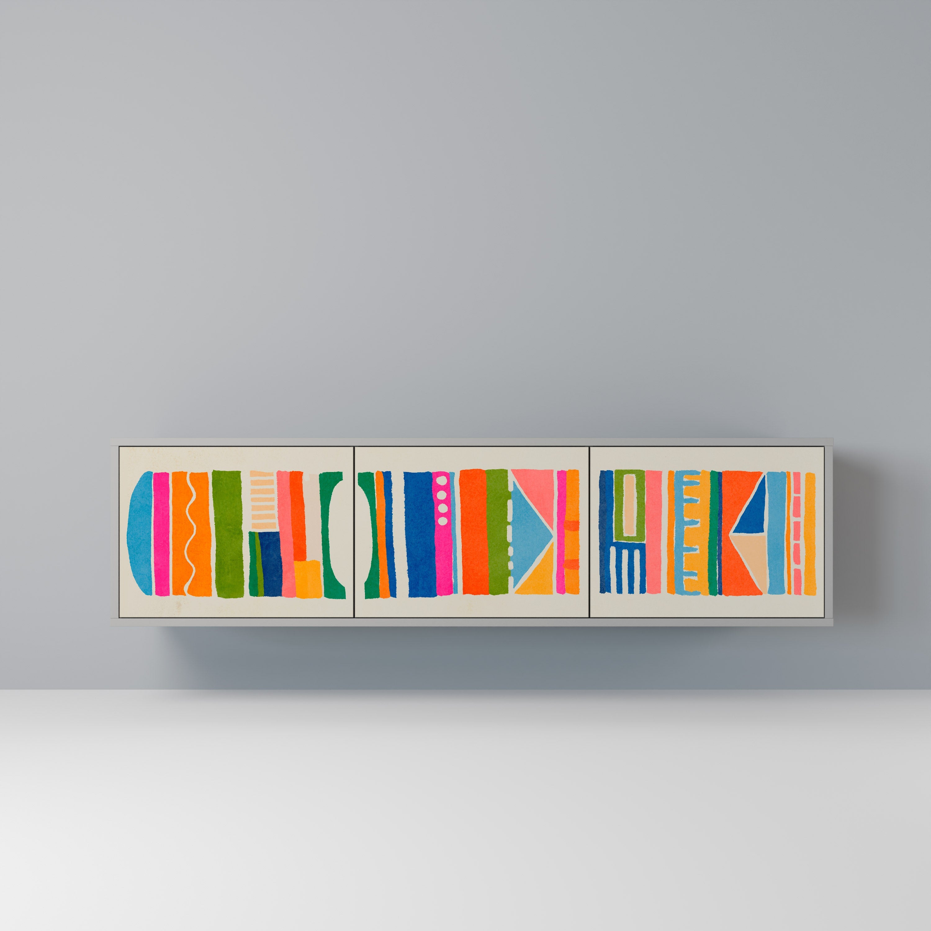 Meuble TV 3 portes GEOMETRIC SHINE en finition grise