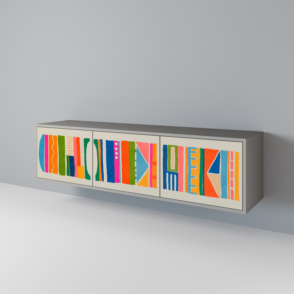 Meuble TV 3 portes GEOMETRIC SHINE en finition grise