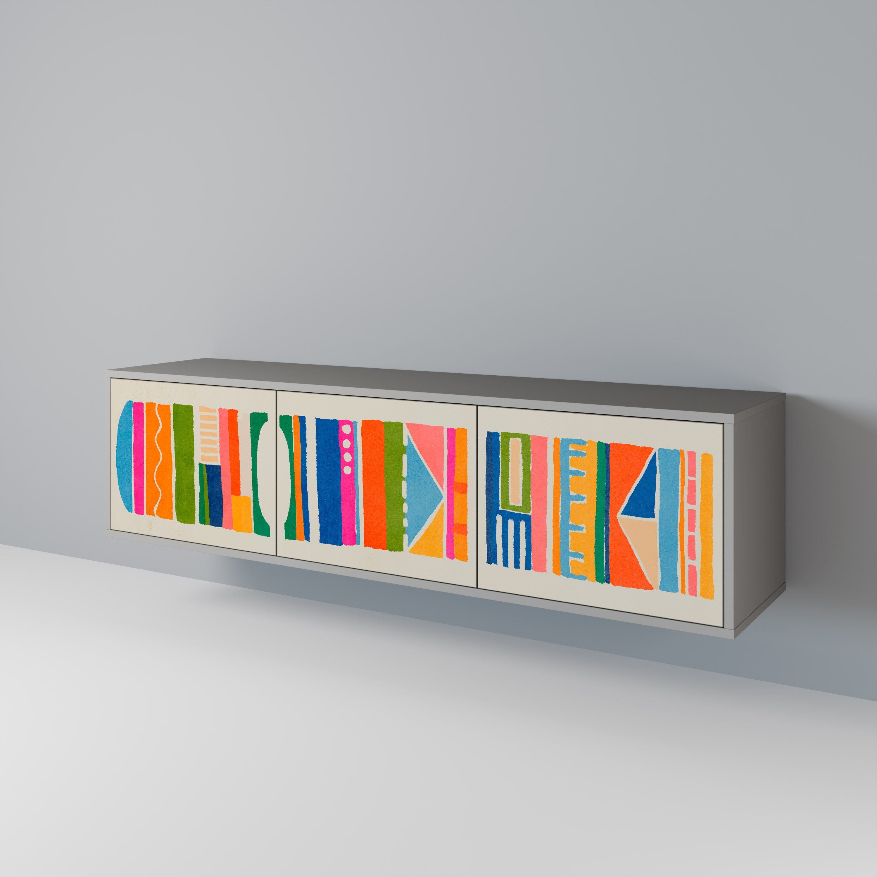 Meuble TV 3 portes GEOMETRIC SHINE en finition grise