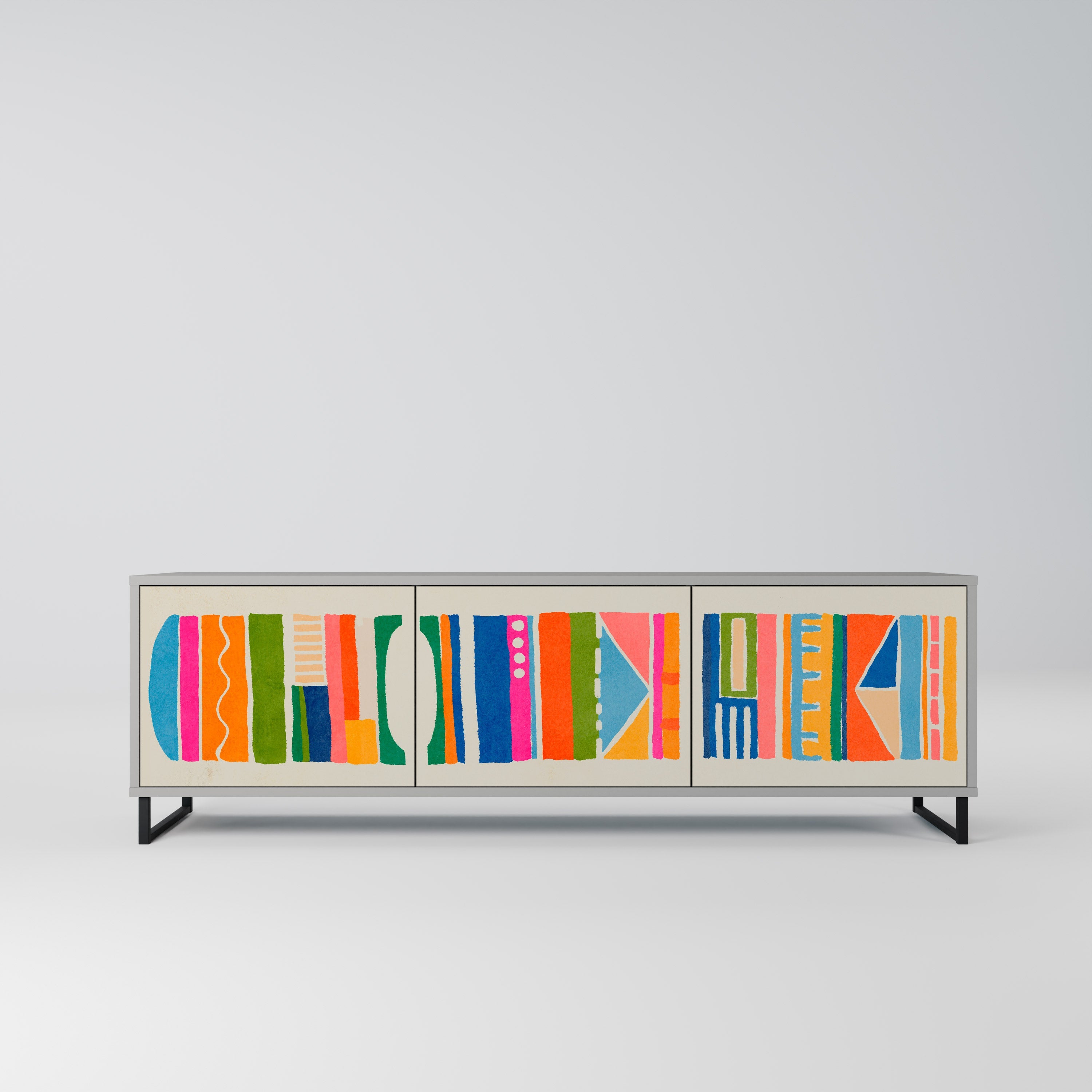 Meuble TV 3 portes GEOMETRIC SHINE en finition grise