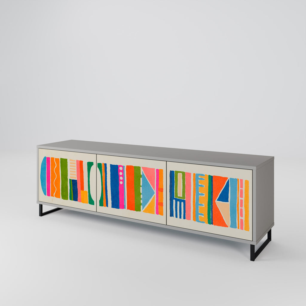 Meuble TV 3 portes GEOMETRIC SHINE en finition grise