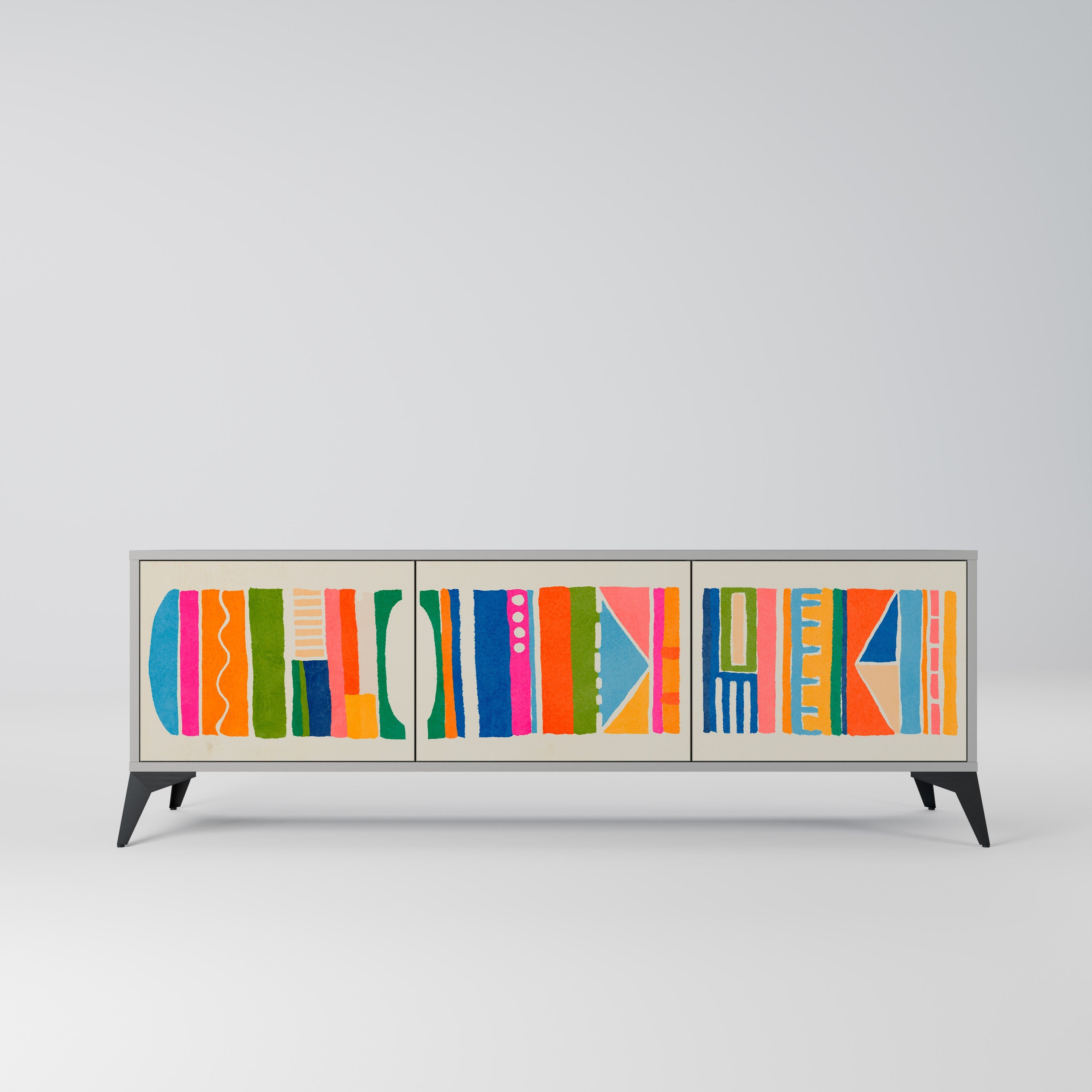 Meuble TV 3 portes GEOMETRIC SHINE en finition grise