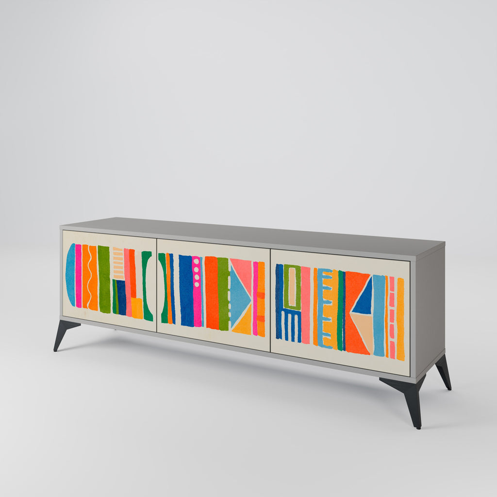 Meuble TV 3 portes GEOMETRIC SHINE en finition grise