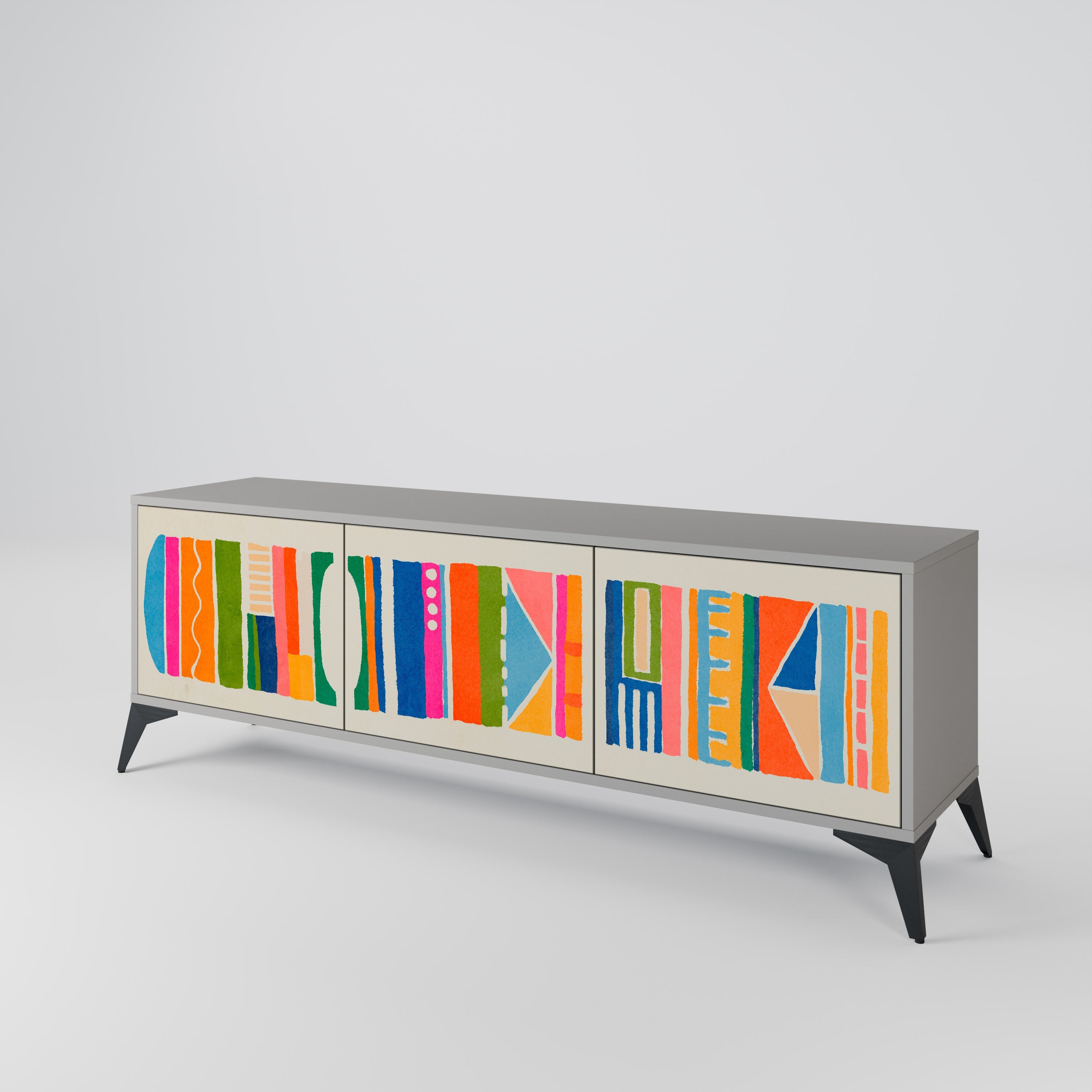 Meuble TV 3 portes GEOMETRIC SHINE en finition grise