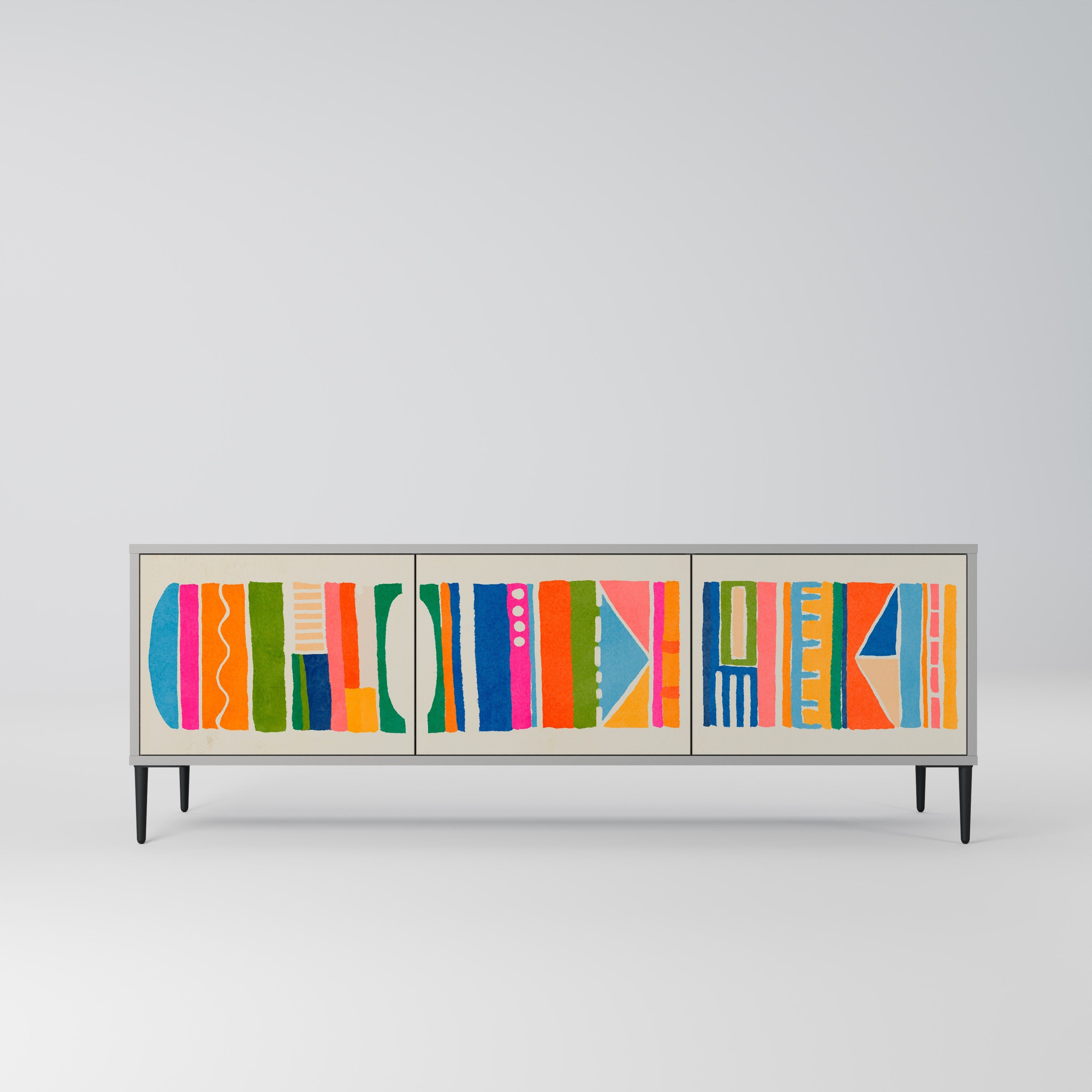 Meuble TV 3 portes GEOMETRIC SHINE en finition grise