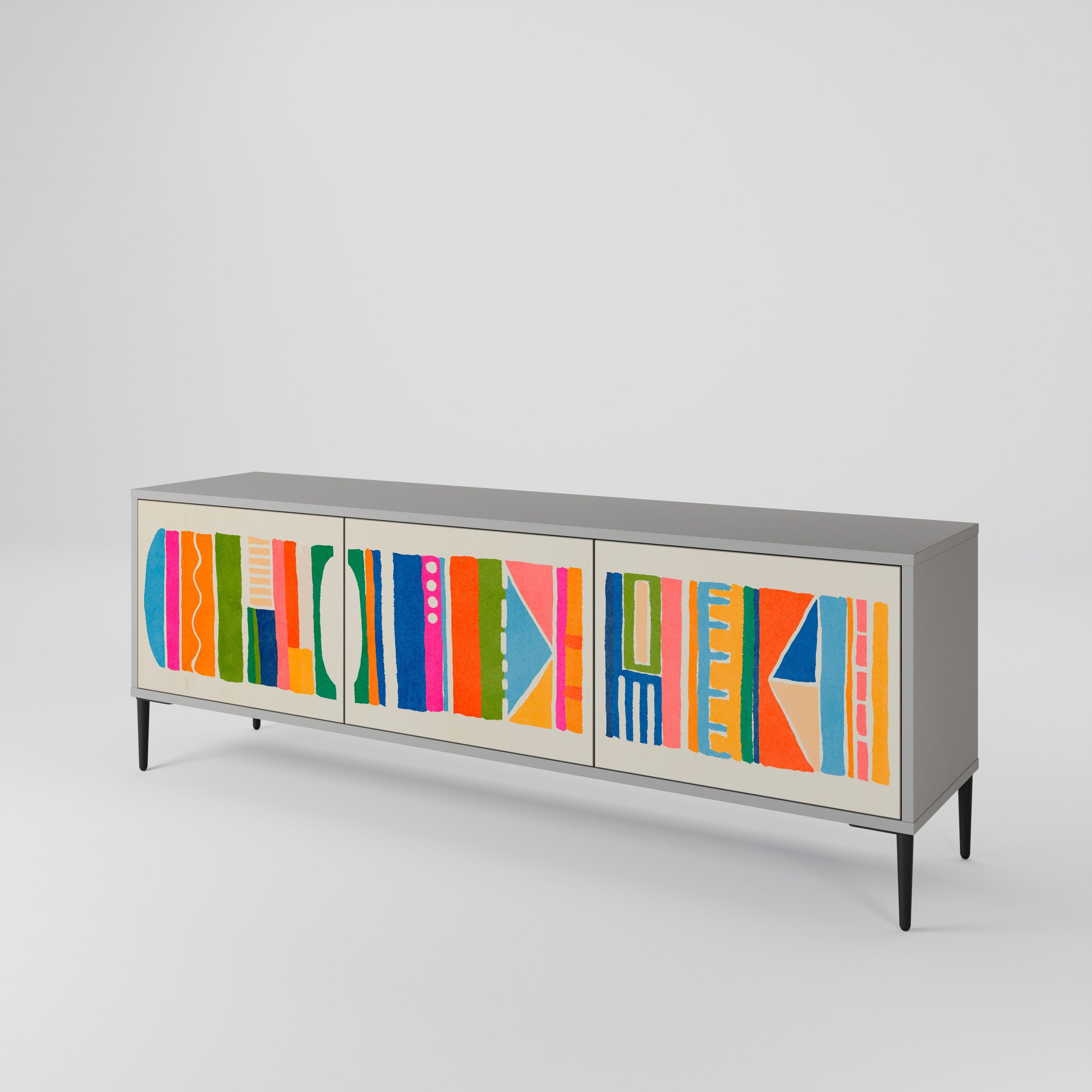 Meuble TV 3 portes GEOMETRIC SHINE en finition grise