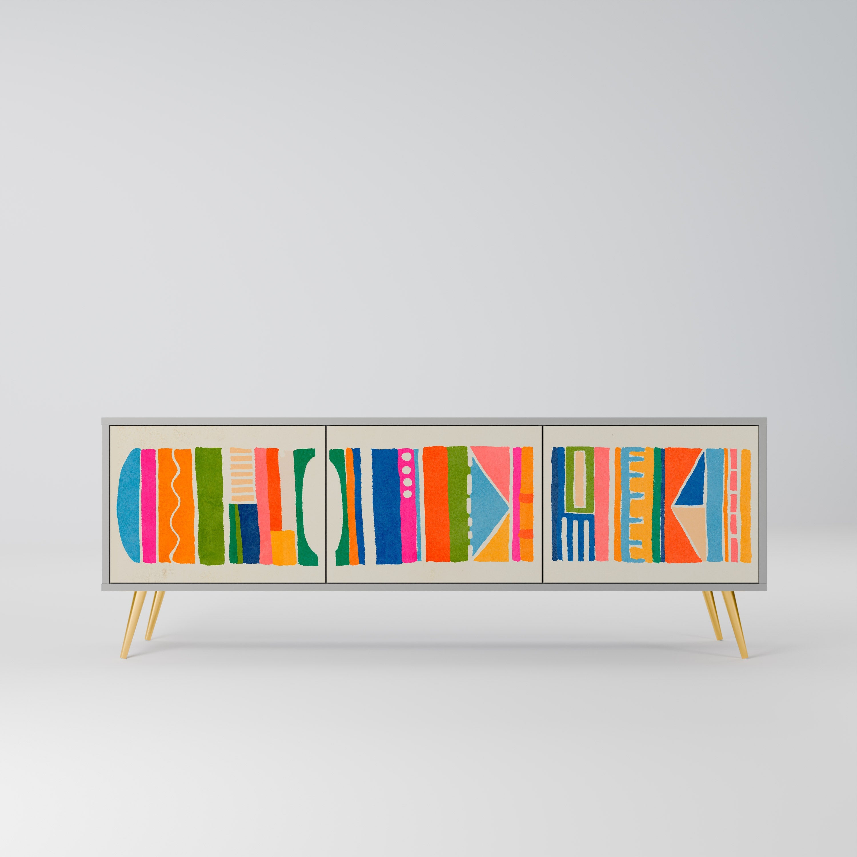 Meuble TV 3 portes GEOMETRIC SHINE en finition grise