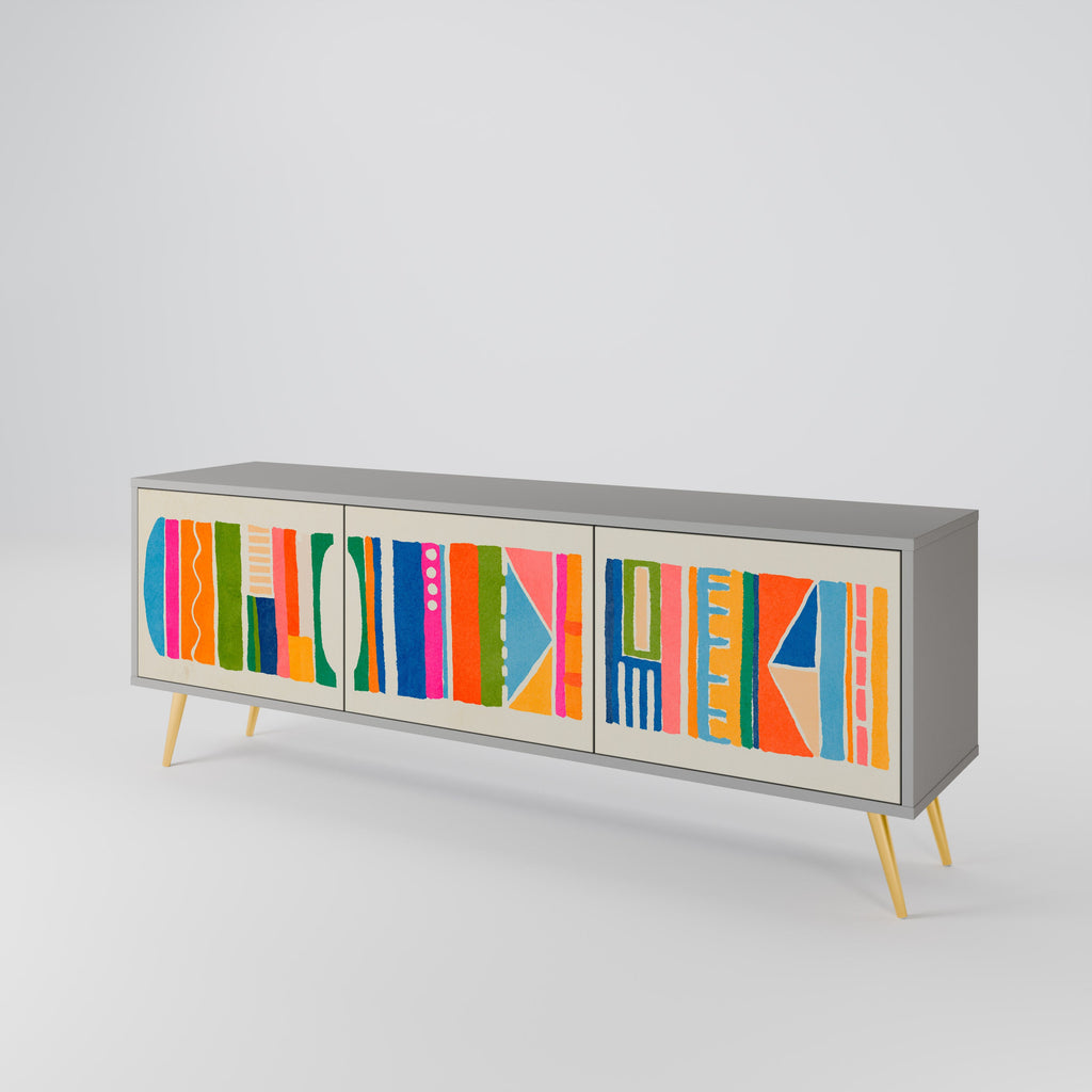 Meuble TV 3 portes GEOMETRIC SHINE en finition grise