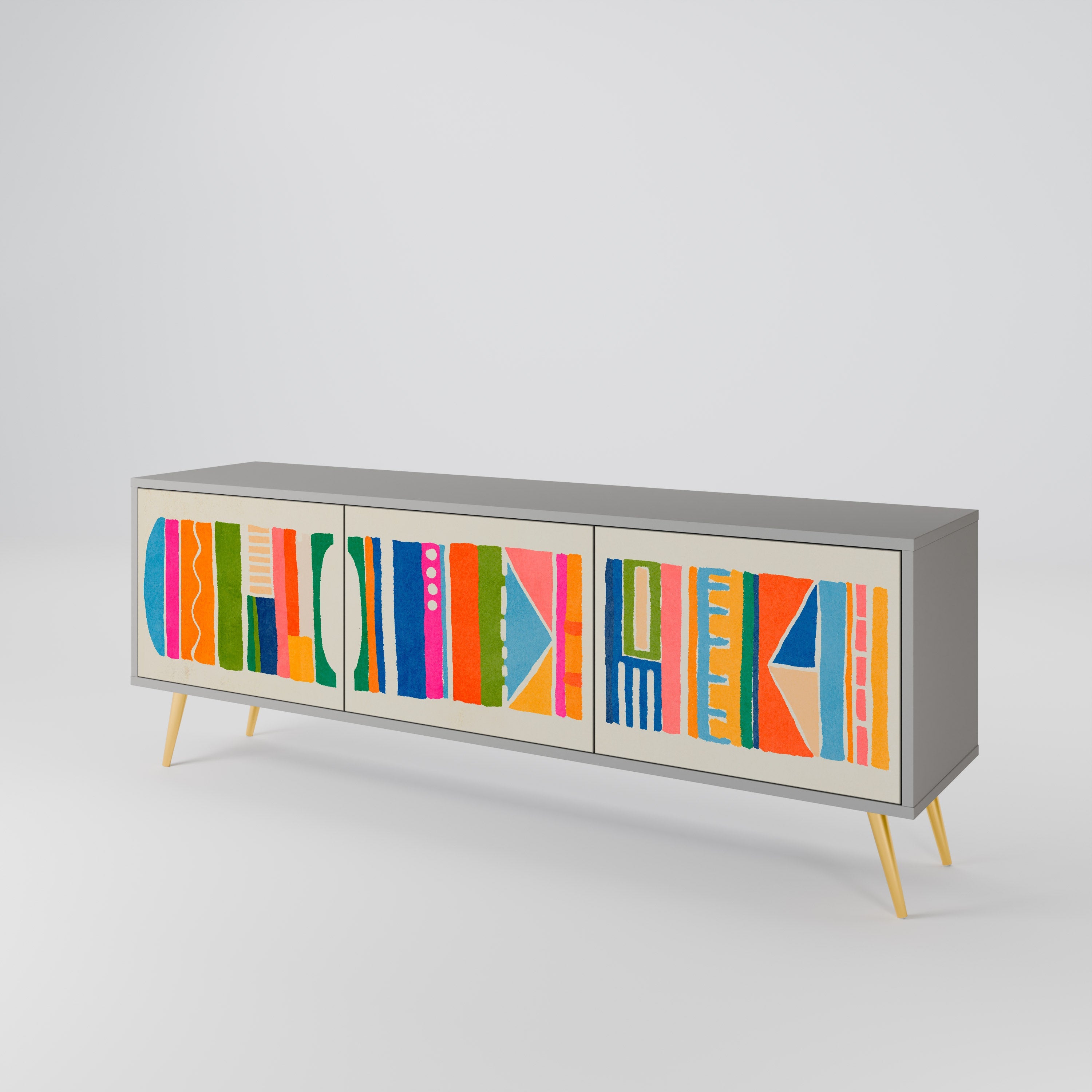 Meuble TV 3 portes GEOMETRIC SHINE en finition grise