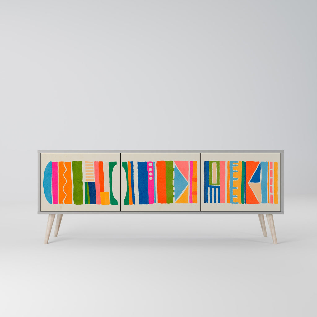 Meuble TV 3 portes GEOMETRIC SHINE en finition grise