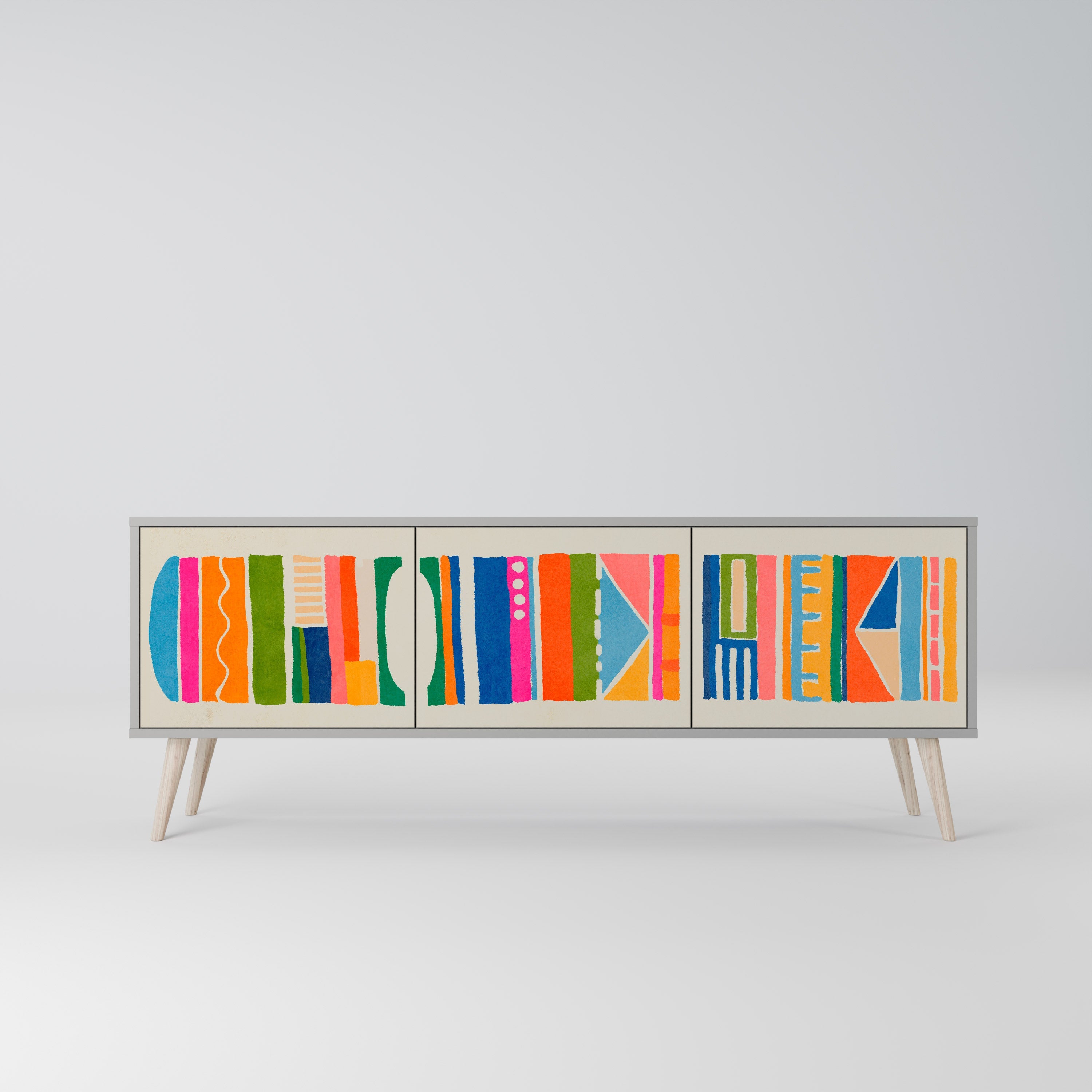 Meuble TV 3 portes GEOMETRIC SHINE en finition grise