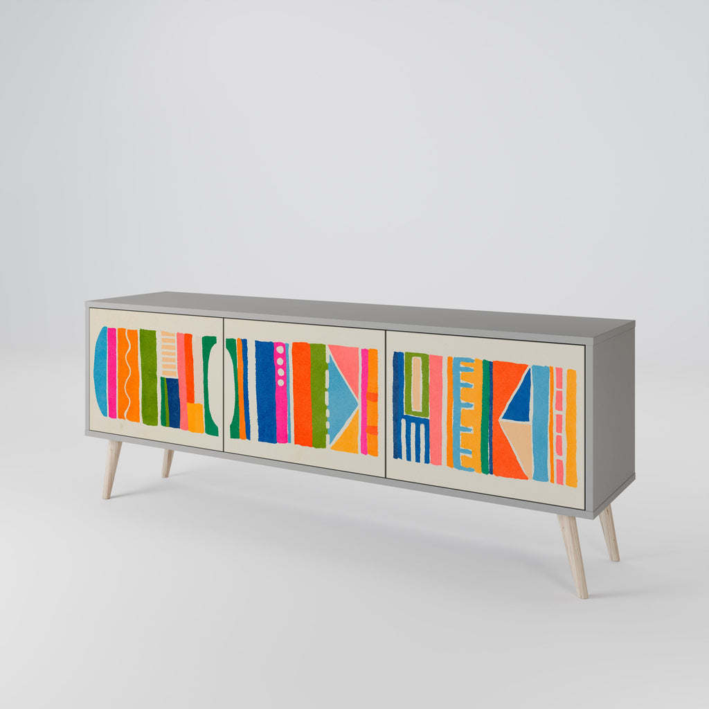 Meuble TV 3 portes GEOMETRIC SHINE en finition grise