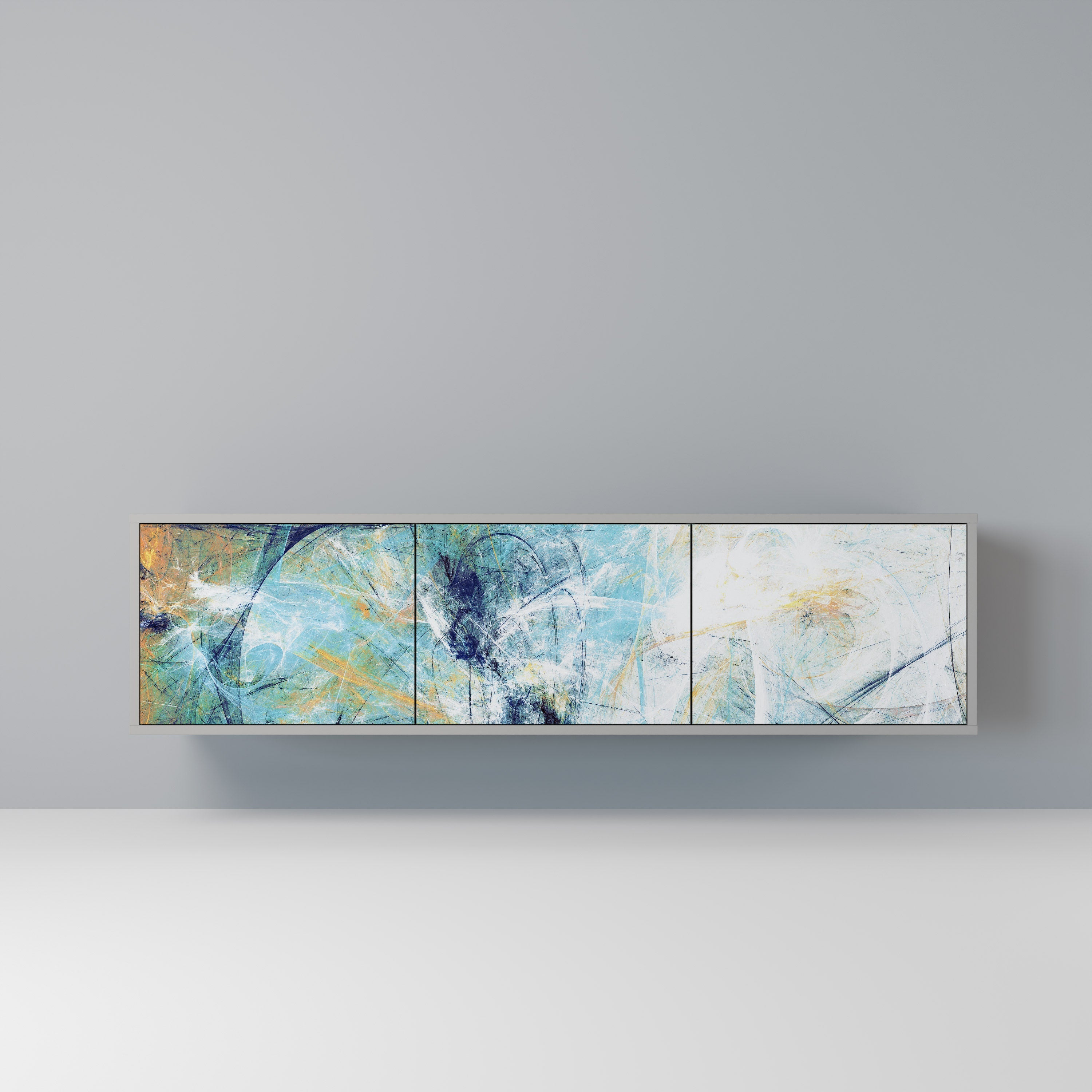 RÉFLEXIONS ABSTRAITES Meuble TV 3 portes en finition grise