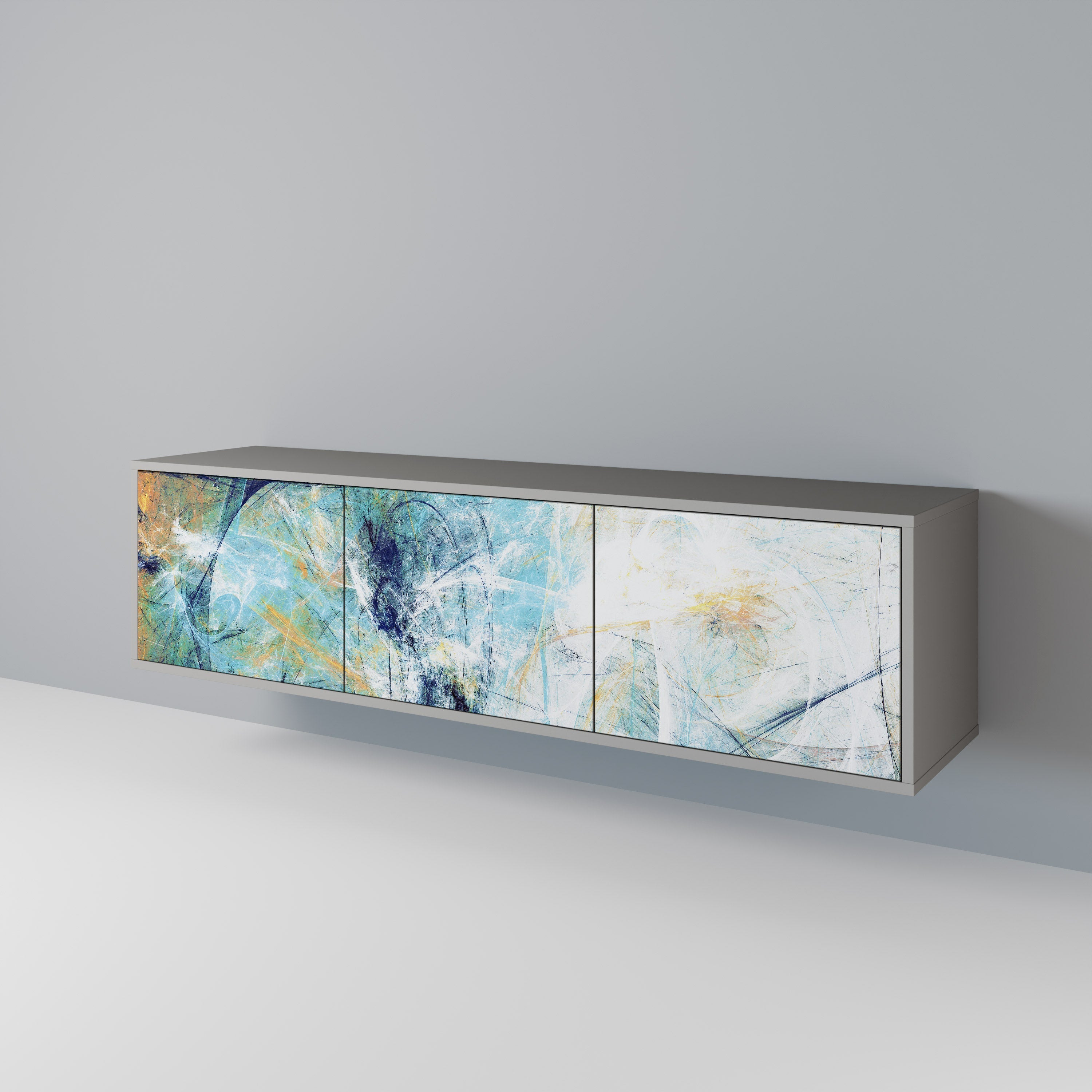 RÉFLEXIONS ABSTRAITES Meuble TV 3 portes en finition grise