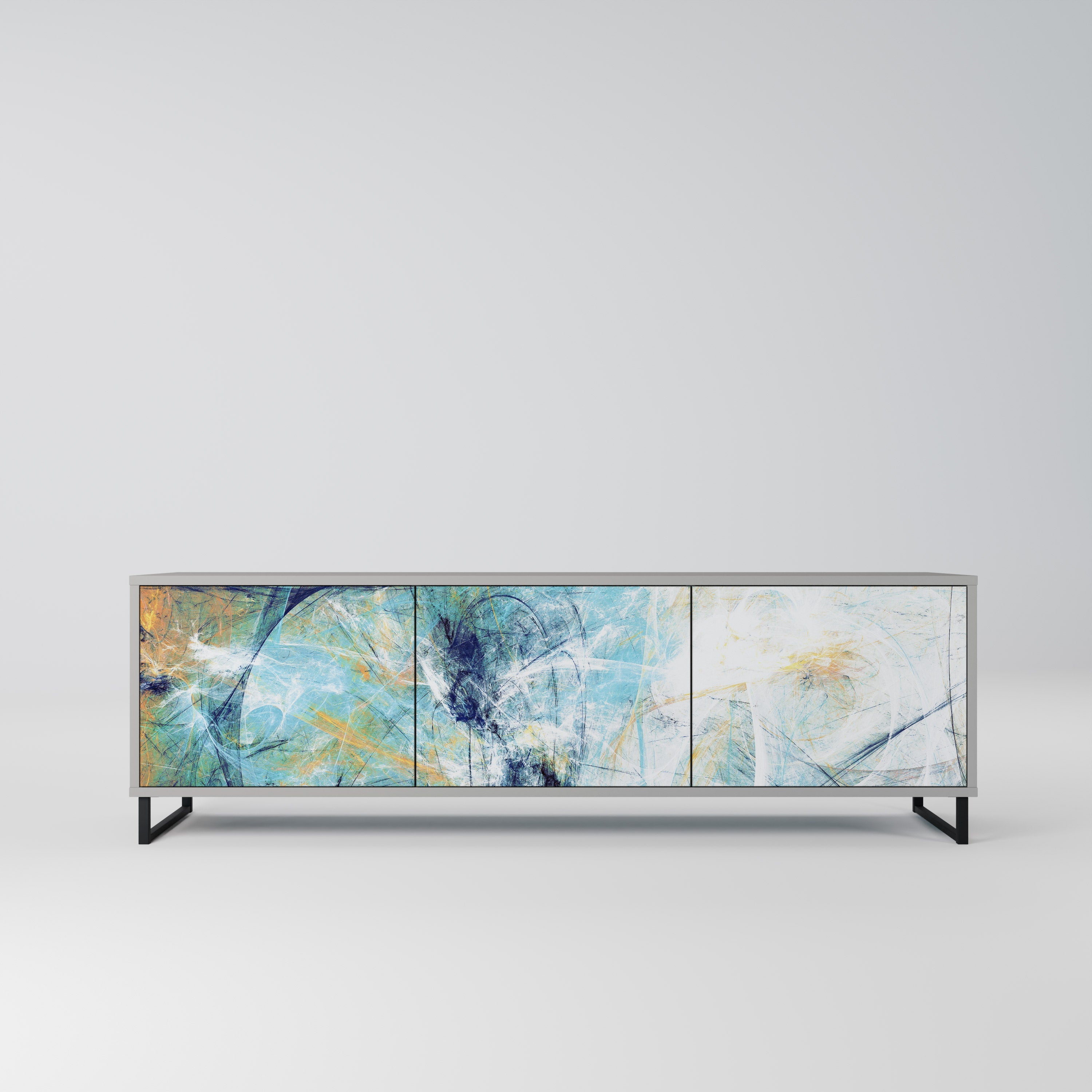 RÉFLEXIONS ABSTRAITES Meuble TV 3 portes en finition grise