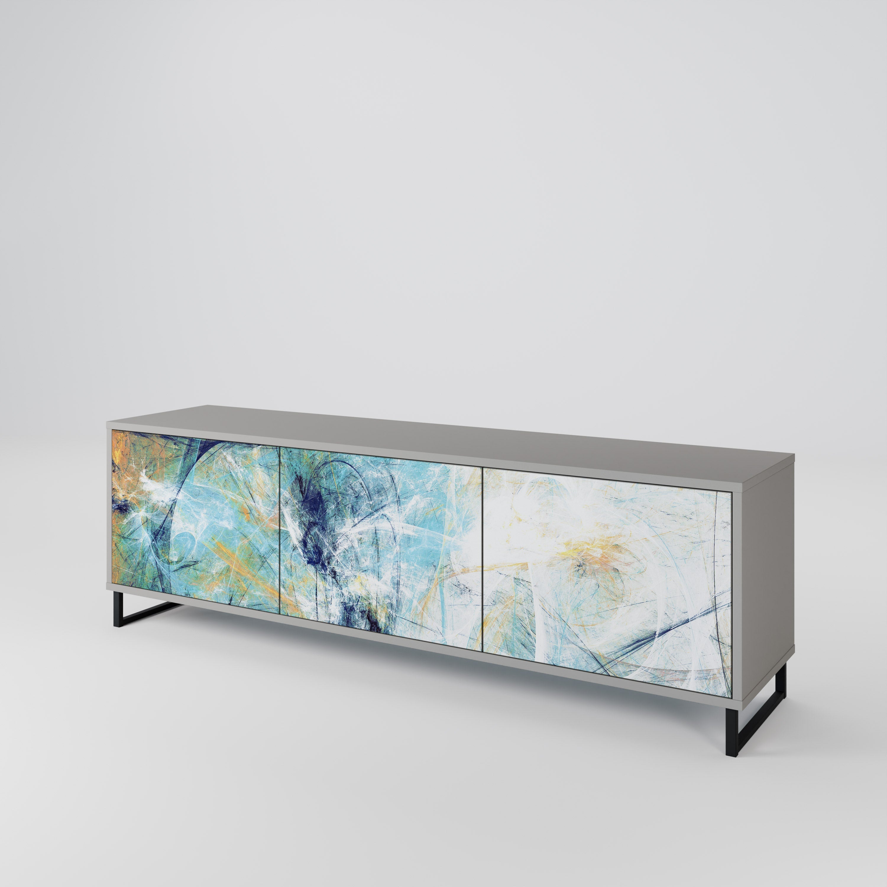 RÉFLEXIONS ABSTRAITES Meuble TV 3 portes en finition grise