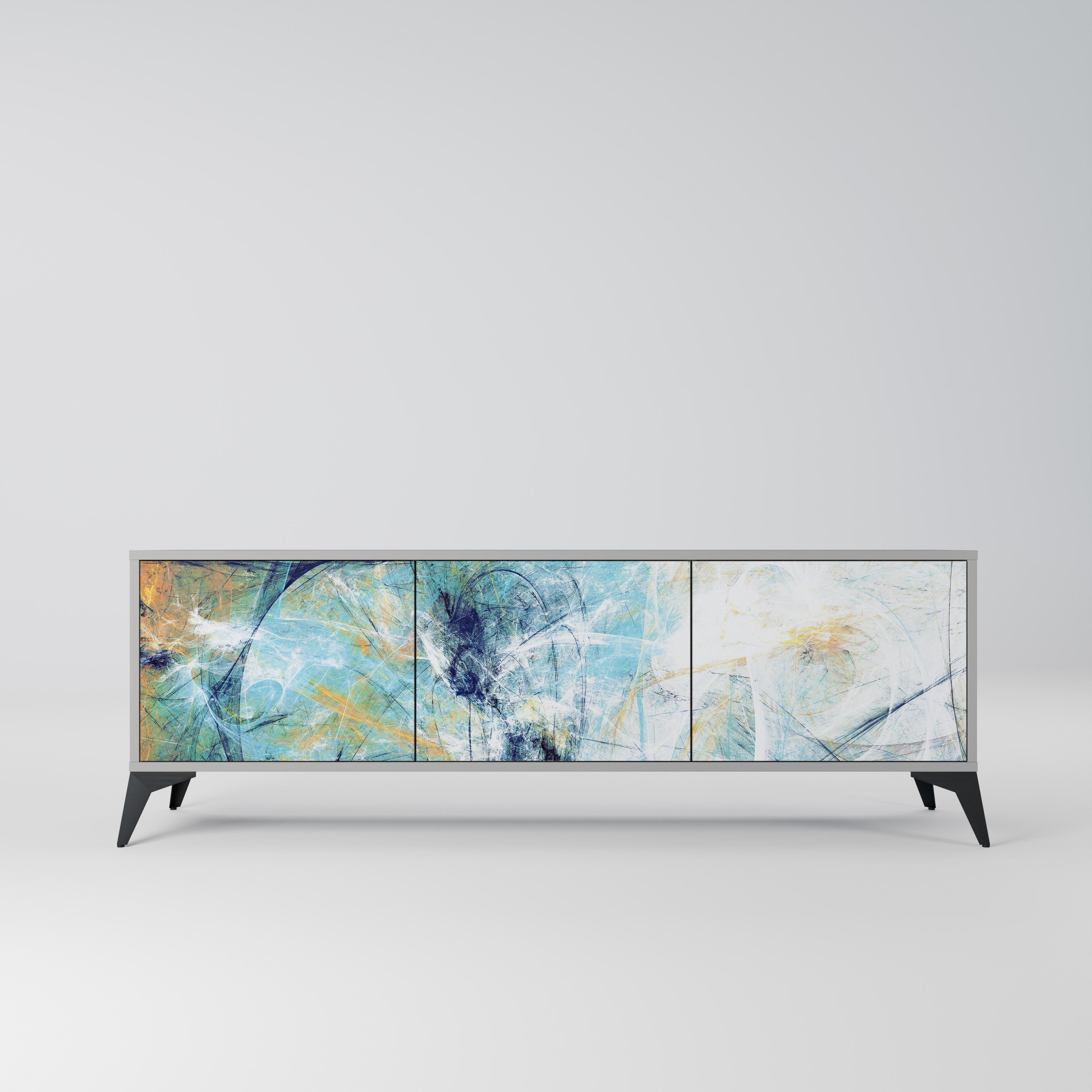 RÉFLEXIONS ABSTRAITES Meuble TV 3 portes en finition grise