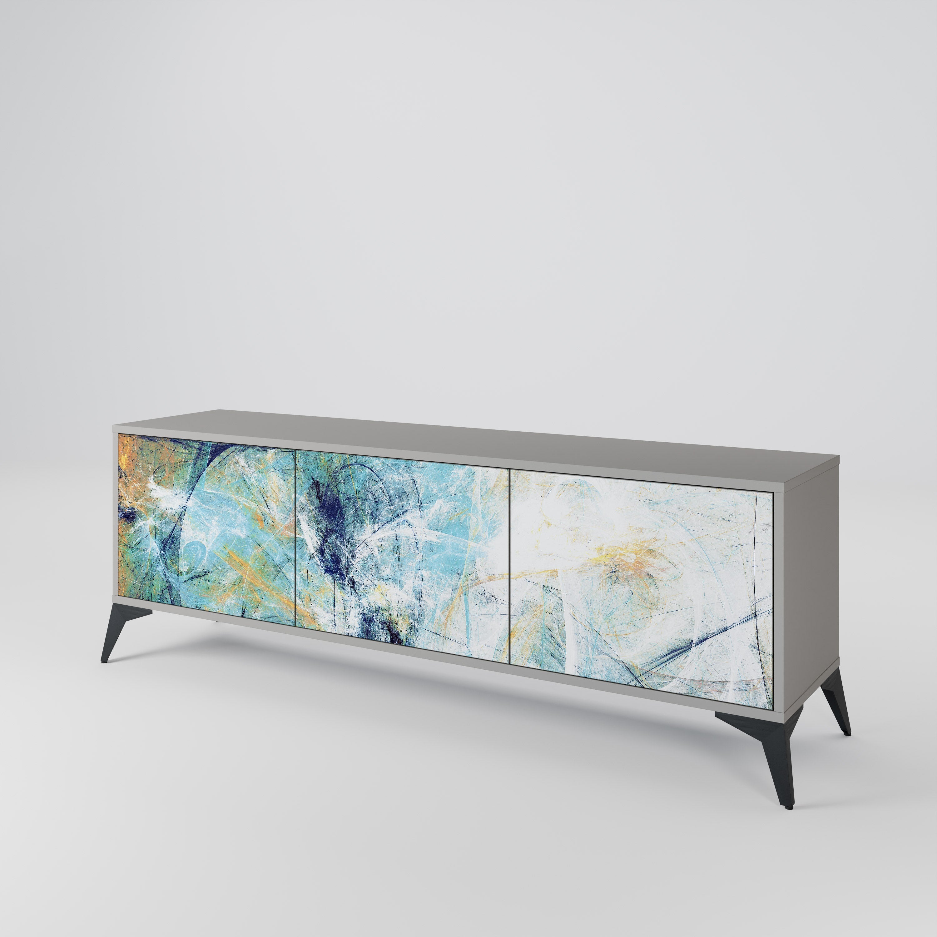 RÉFLEXIONS ABSTRAITES Meuble TV 3 portes en finition grise