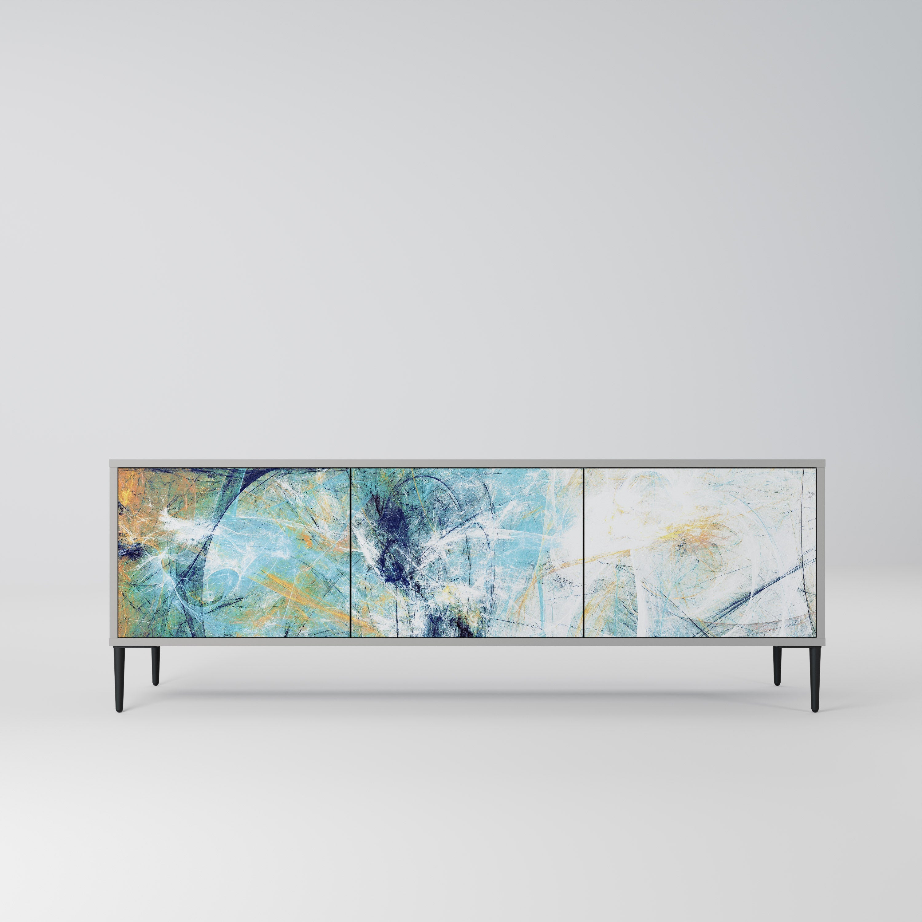 RÉFLEXIONS ABSTRAITES Meuble TV 3 portes en finition grise