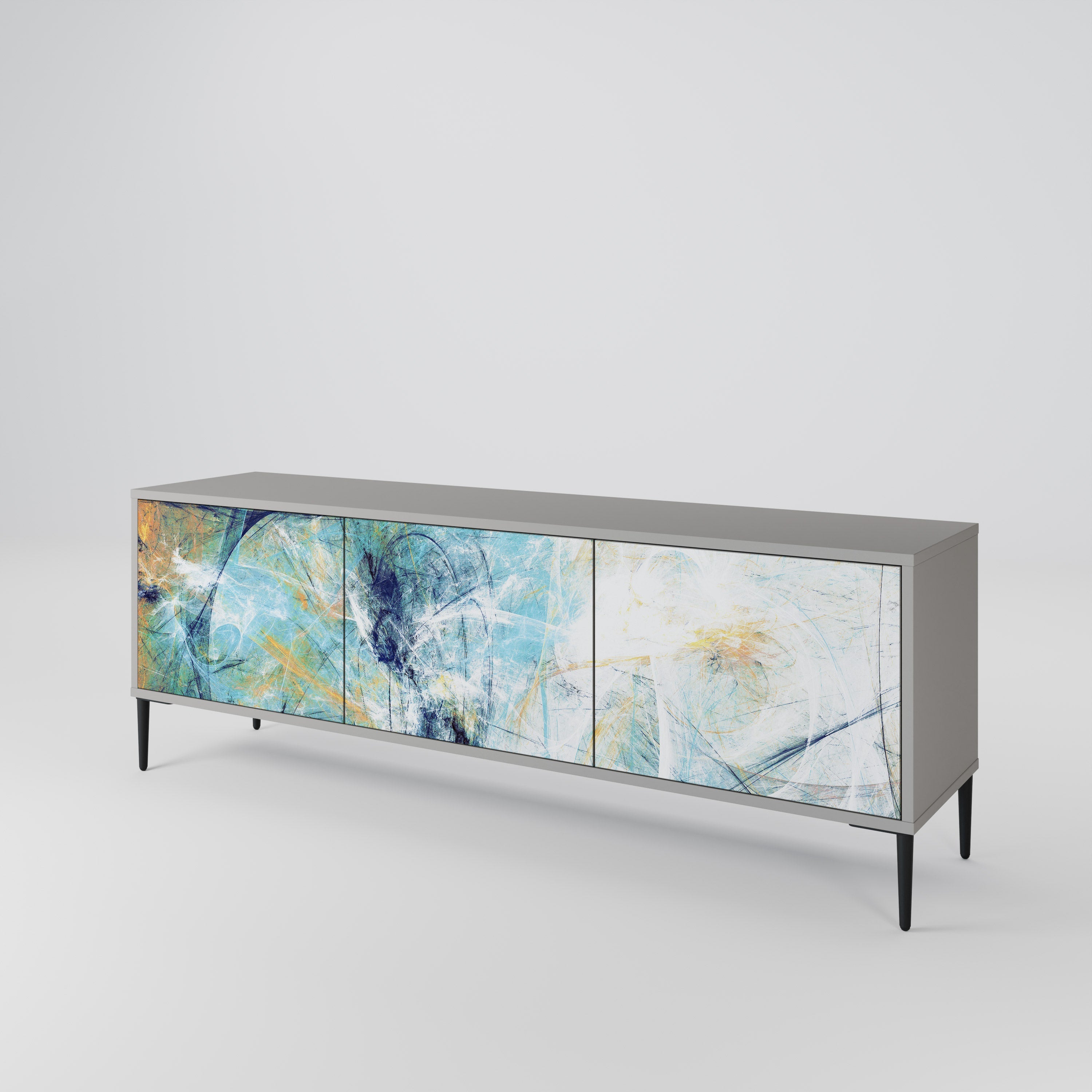RÉFLEXIONS ABSTRAITES Meuble TV 3 portes en finition grise