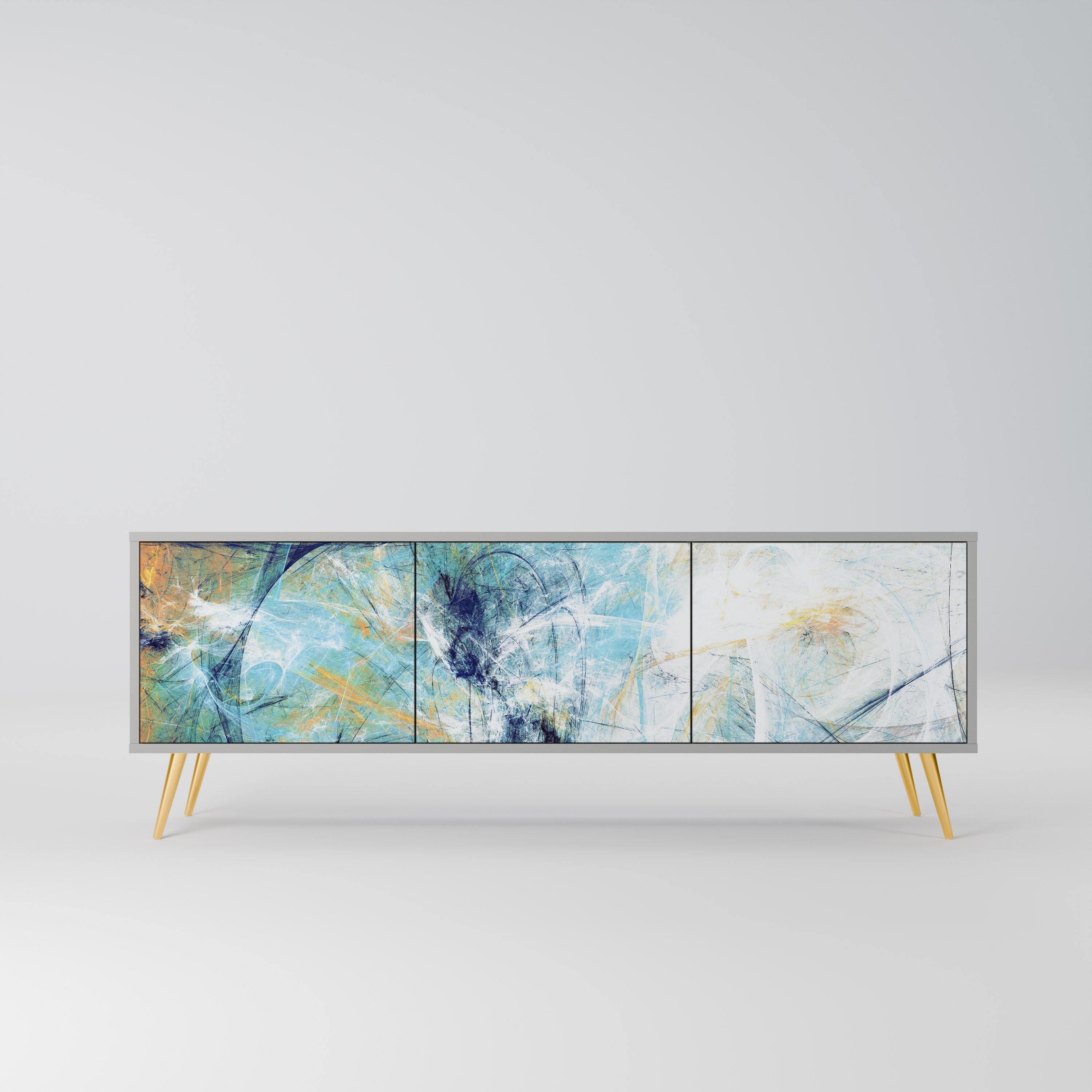 RÉFLEXIONS ABSTRAITES Meuble TV 3 portes en finition grise