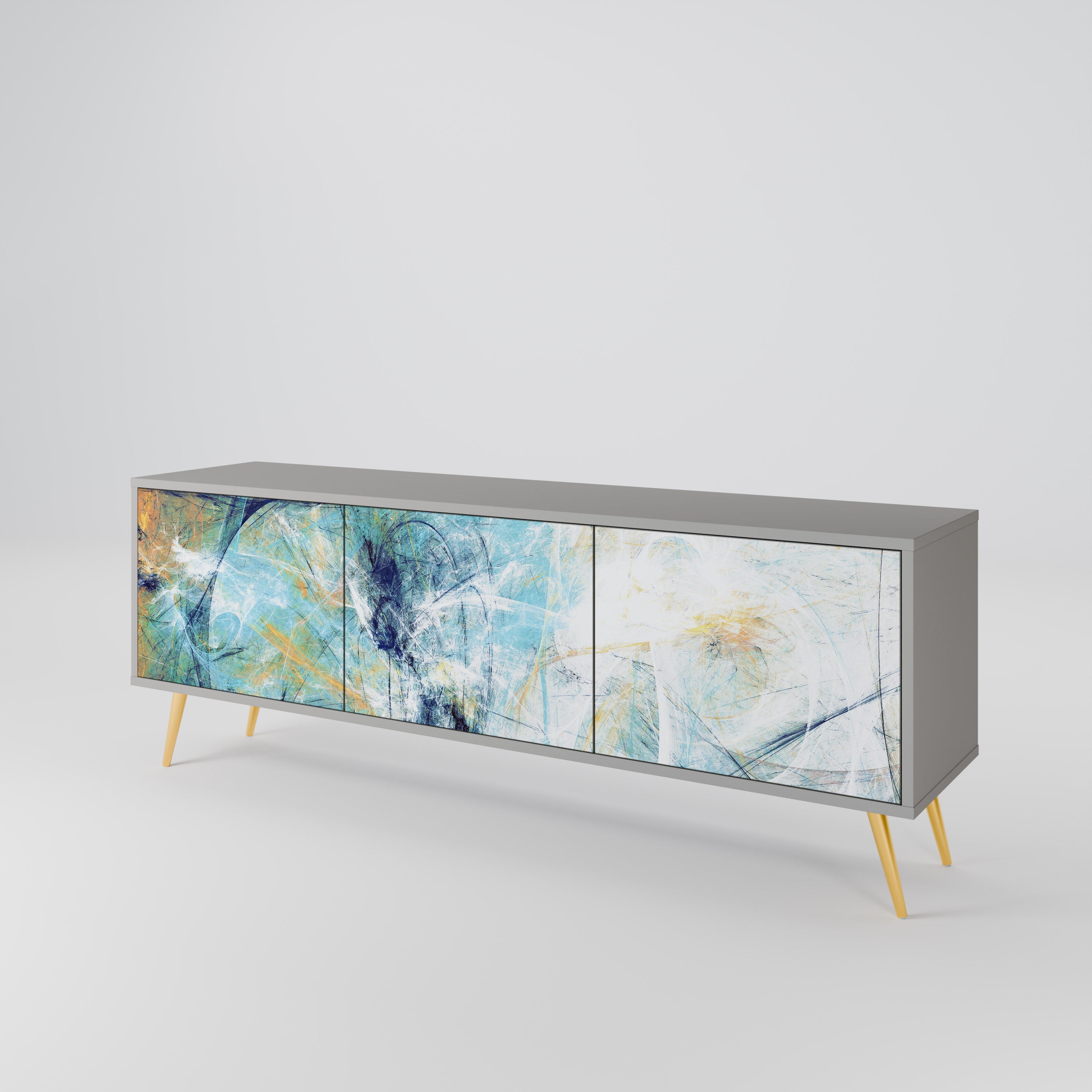 RÉFLEXIONS ABSTRAITES Meuble TV 3 portes en finition grise