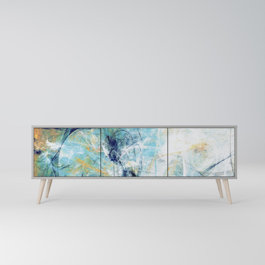 RÉFLEXIONS ABSTRAITES Meuble TV 3 portes en finition grise