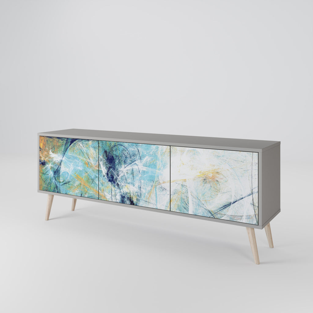 RÉFLEXIONS ABSTRAITES Meuble TV 3 portes en finition grise