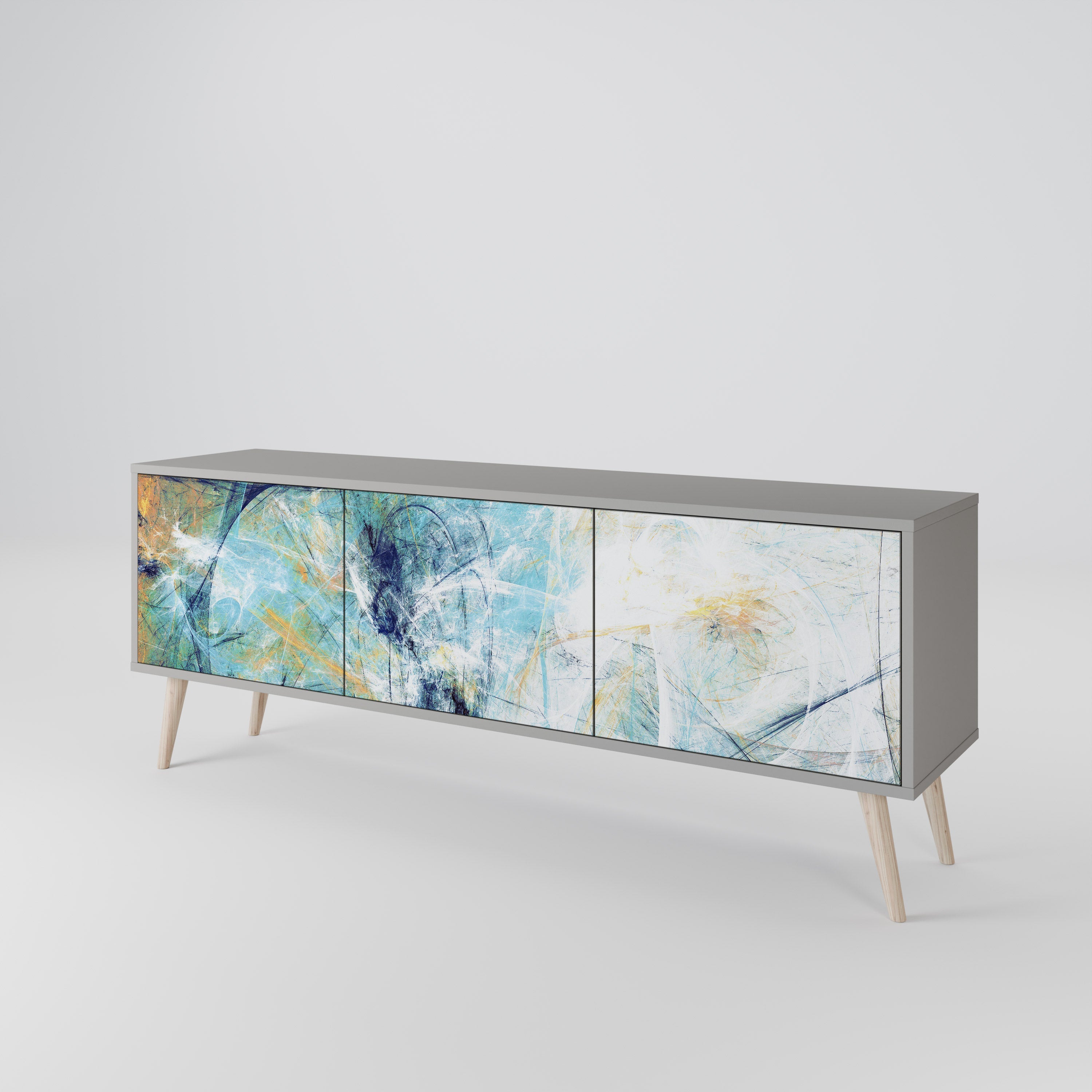 RÉFLEXIONS ABSTRAITES Meuble TV 3 portes en finition grise