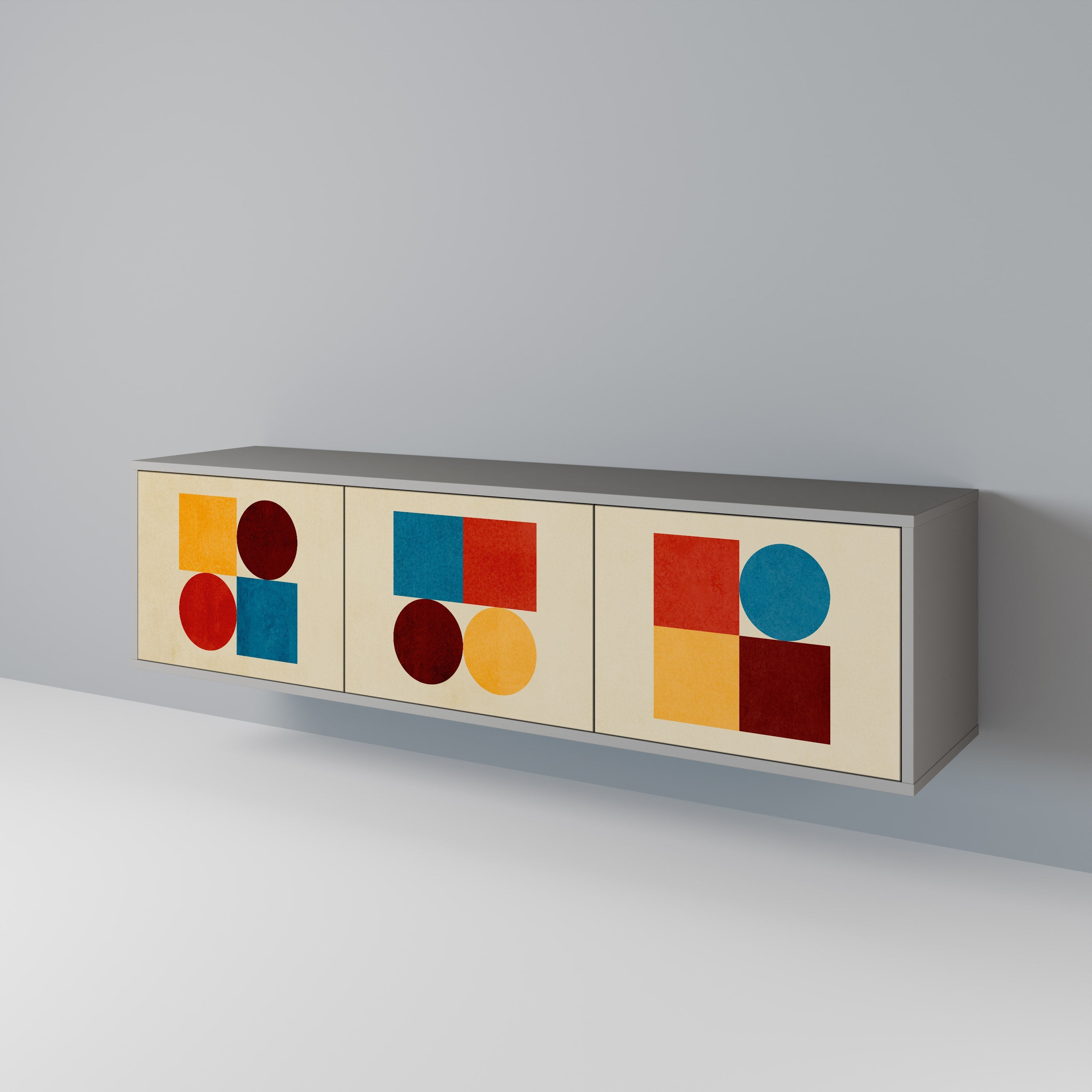 Meuble TV 3 portes GEOMETRIC PUZZLE, finition grise