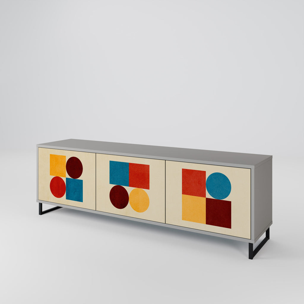 Meuble TV 3 portes GEOMETRIC PUZZLE, finition grise