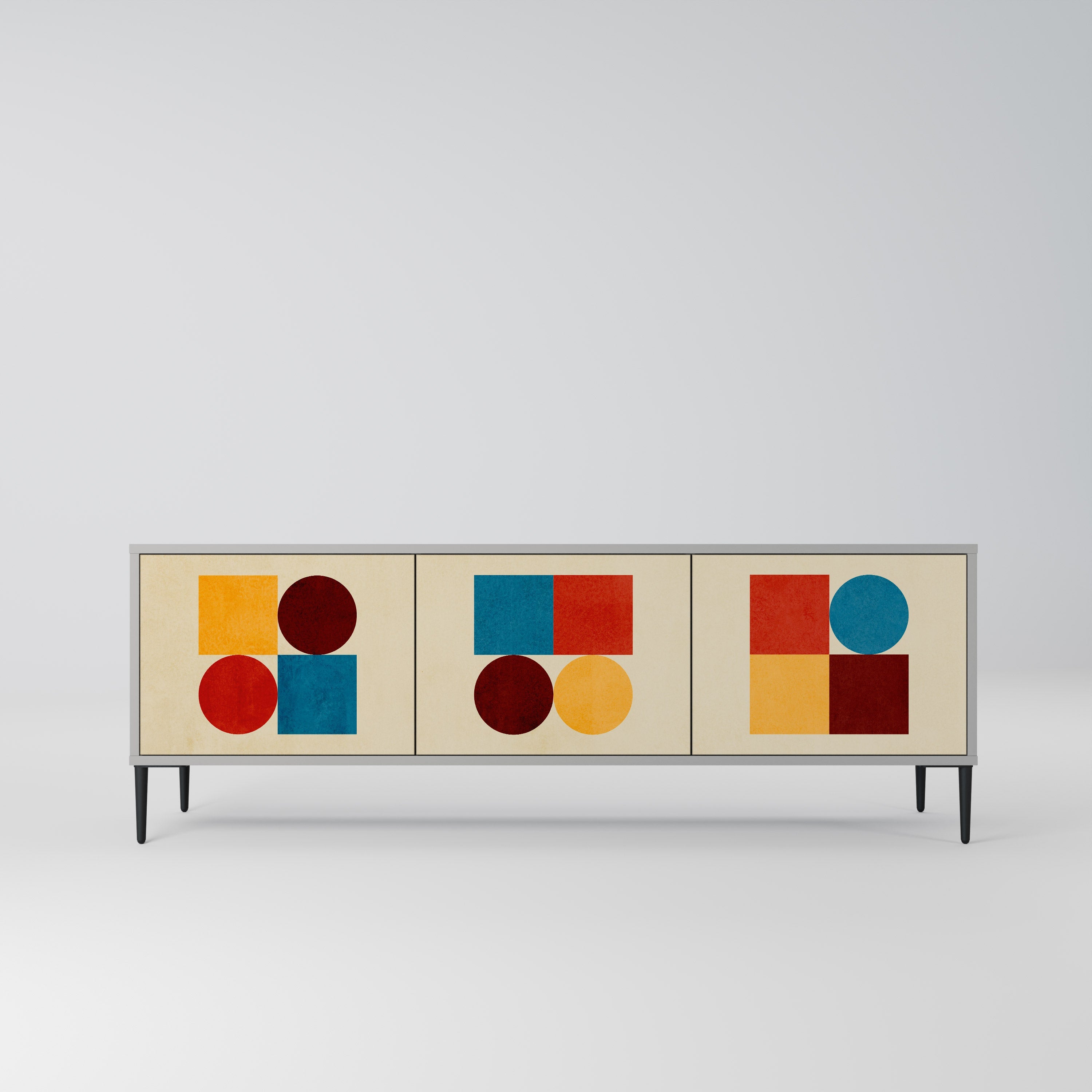 Meuble TV 3 portes GEOMETRIC PUZZLE, finition grise