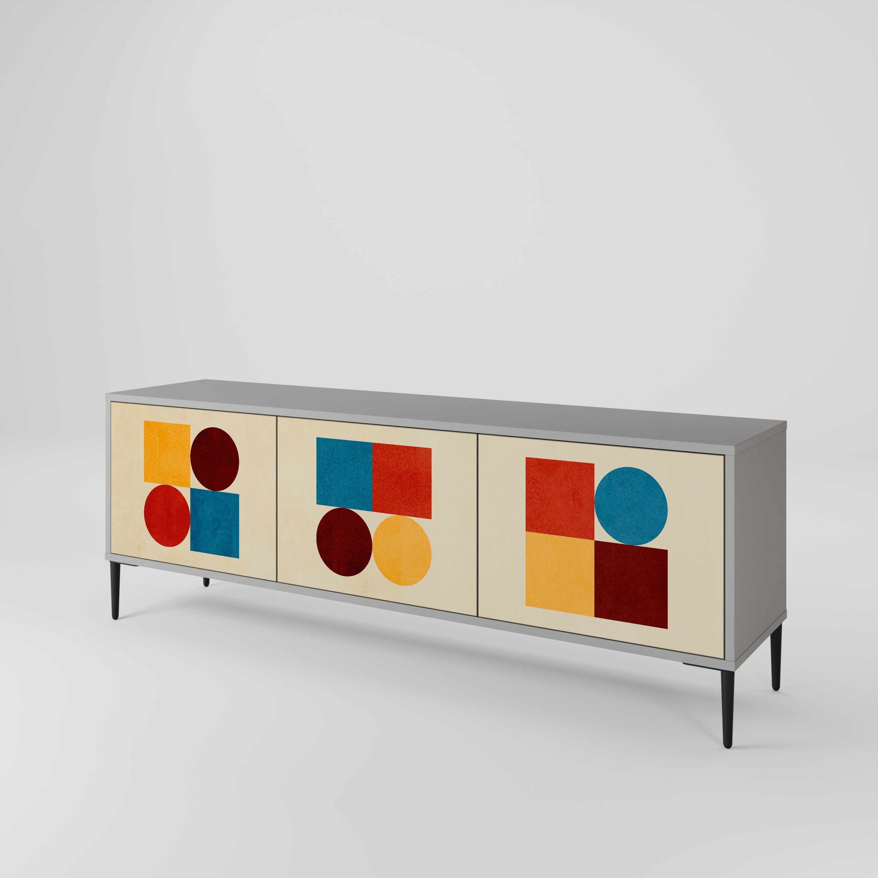 Meuble TV 3 portes GEOMETRIC PUZZLE, finition grise