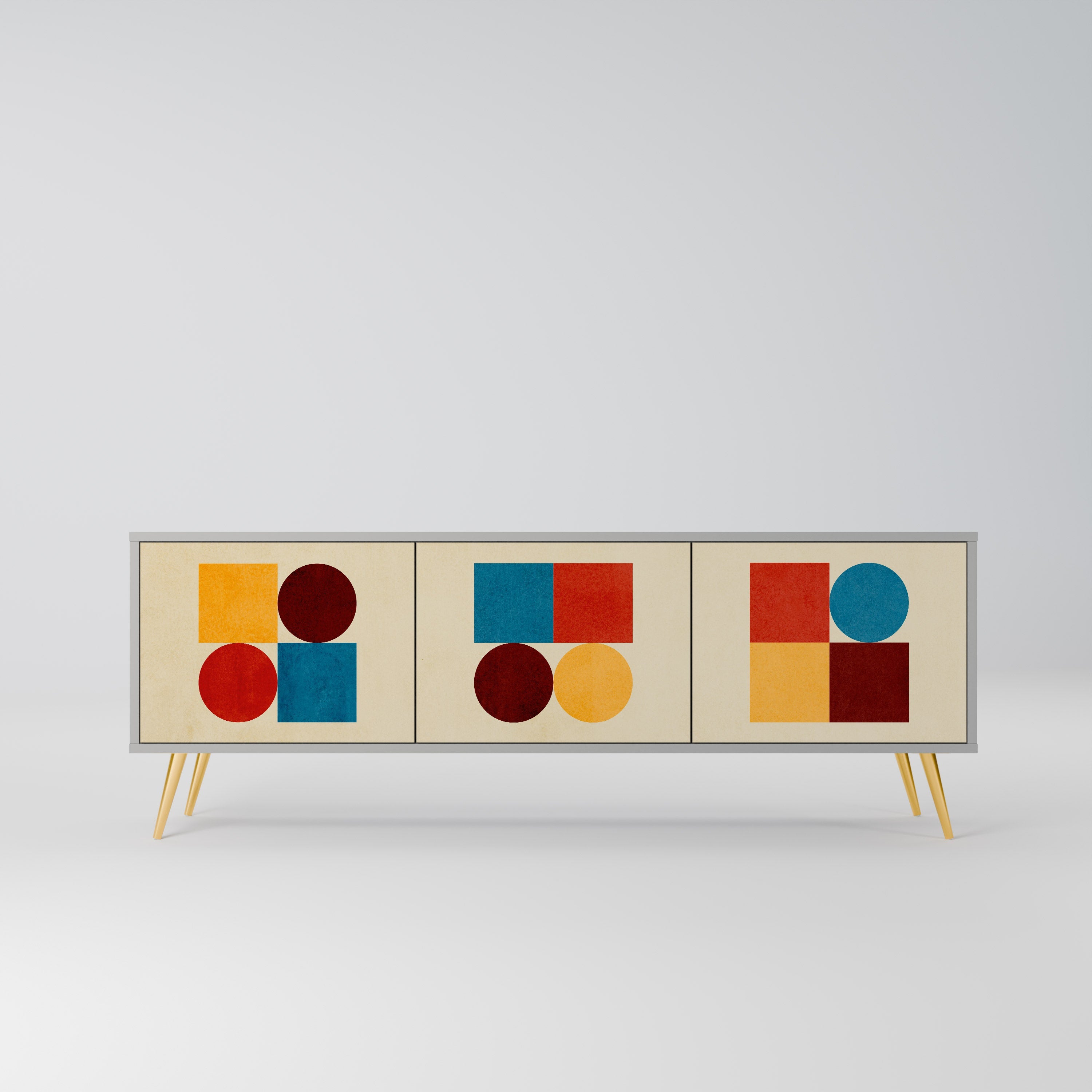 Meuble TV 3 portes GEOMETRIC PUZZLE, finition grise