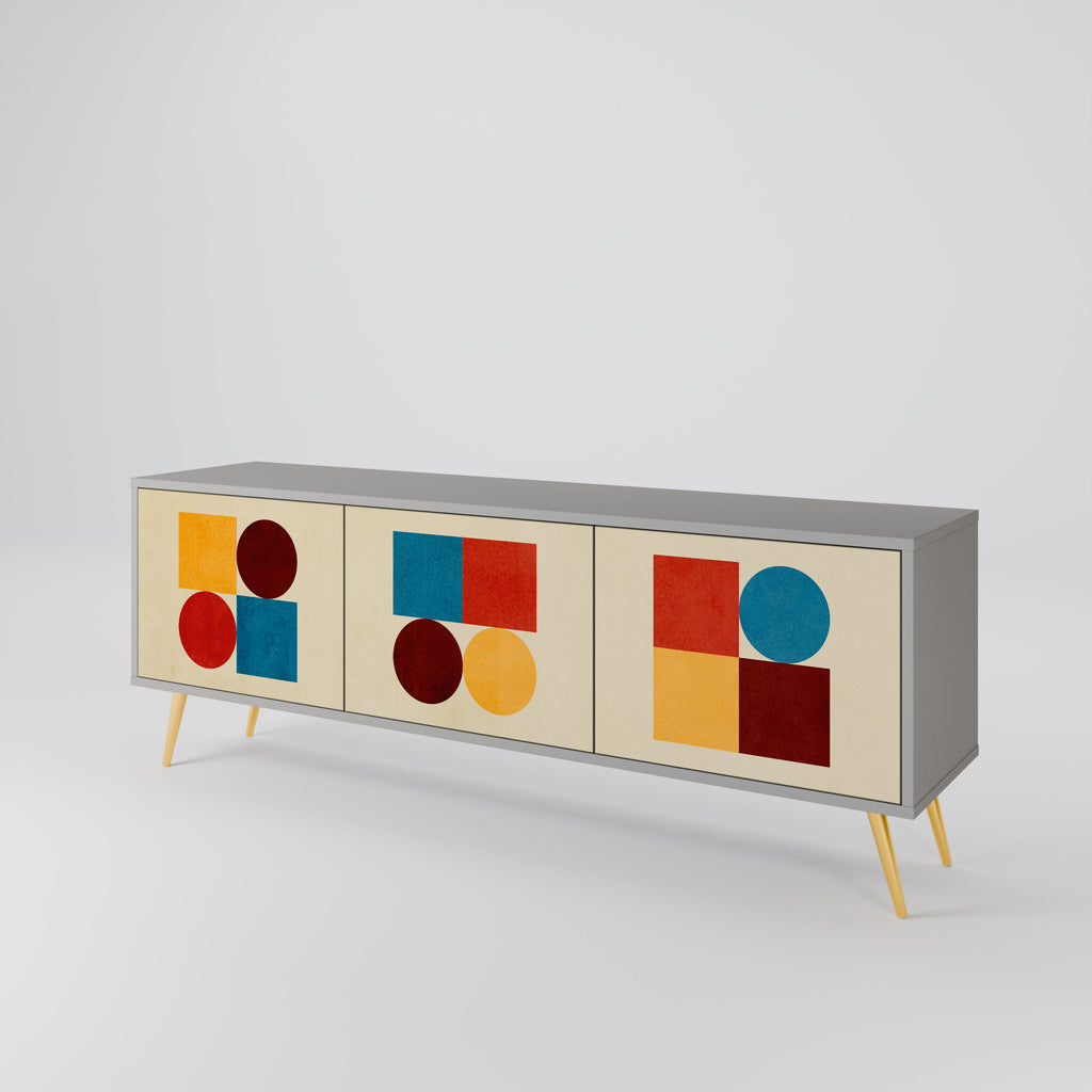 Meuble TV 3 portes GEOMETRIC PUZZLE, finition grise