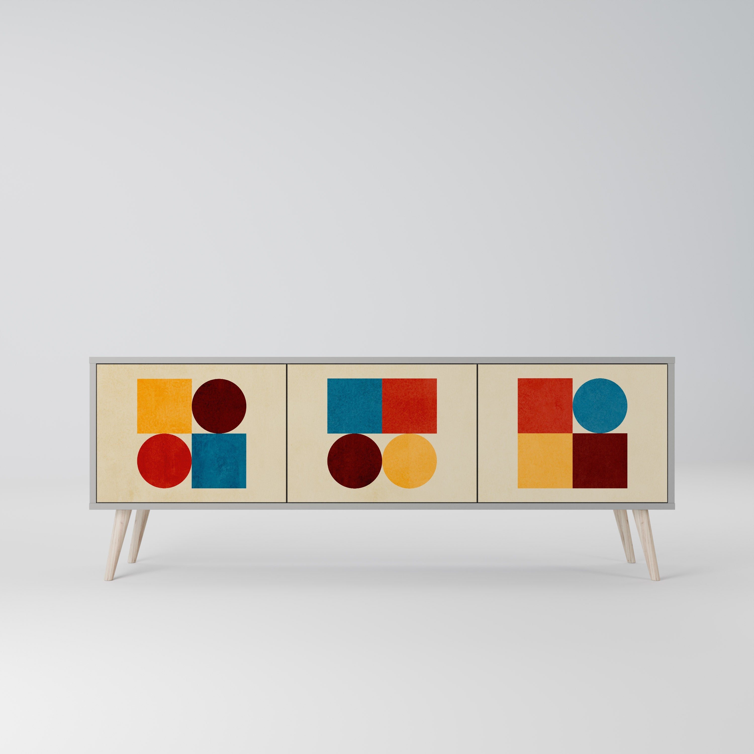 Meuble TV 3 portes GEOMETRIC PUZZLE, finition grise