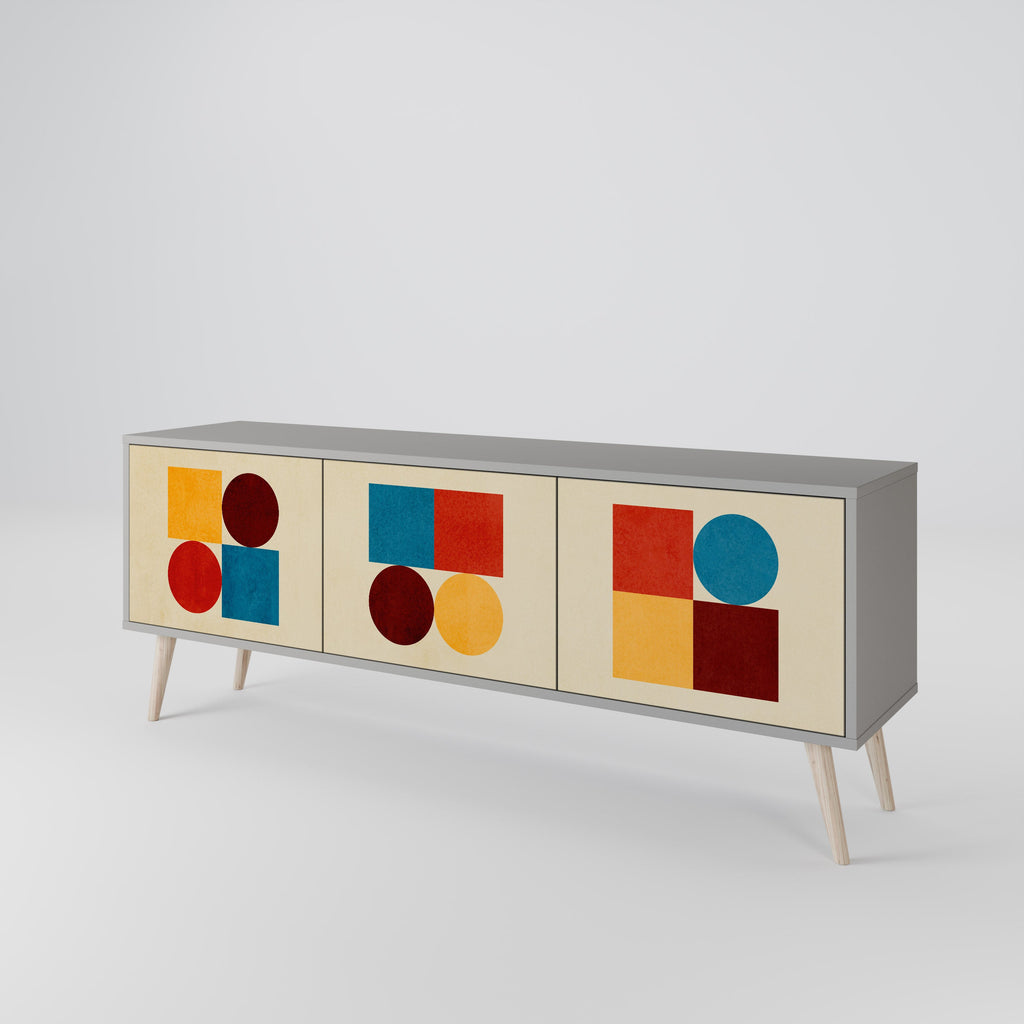 Meuble TV 3 portes GEOMETRIC PUZZLE, finition grise