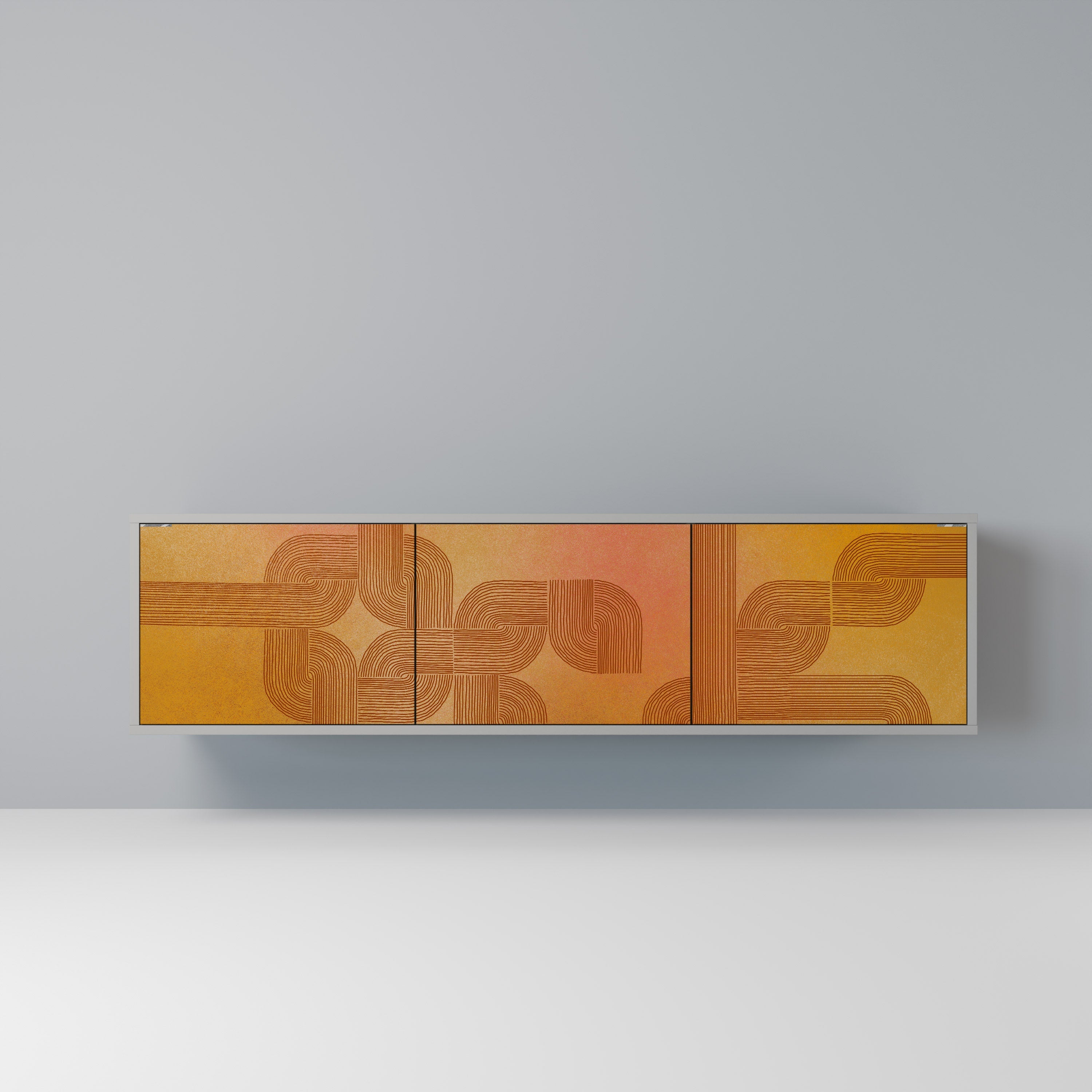 Meuble TV 3 portes STRENGTHENING RELATION, finition grise