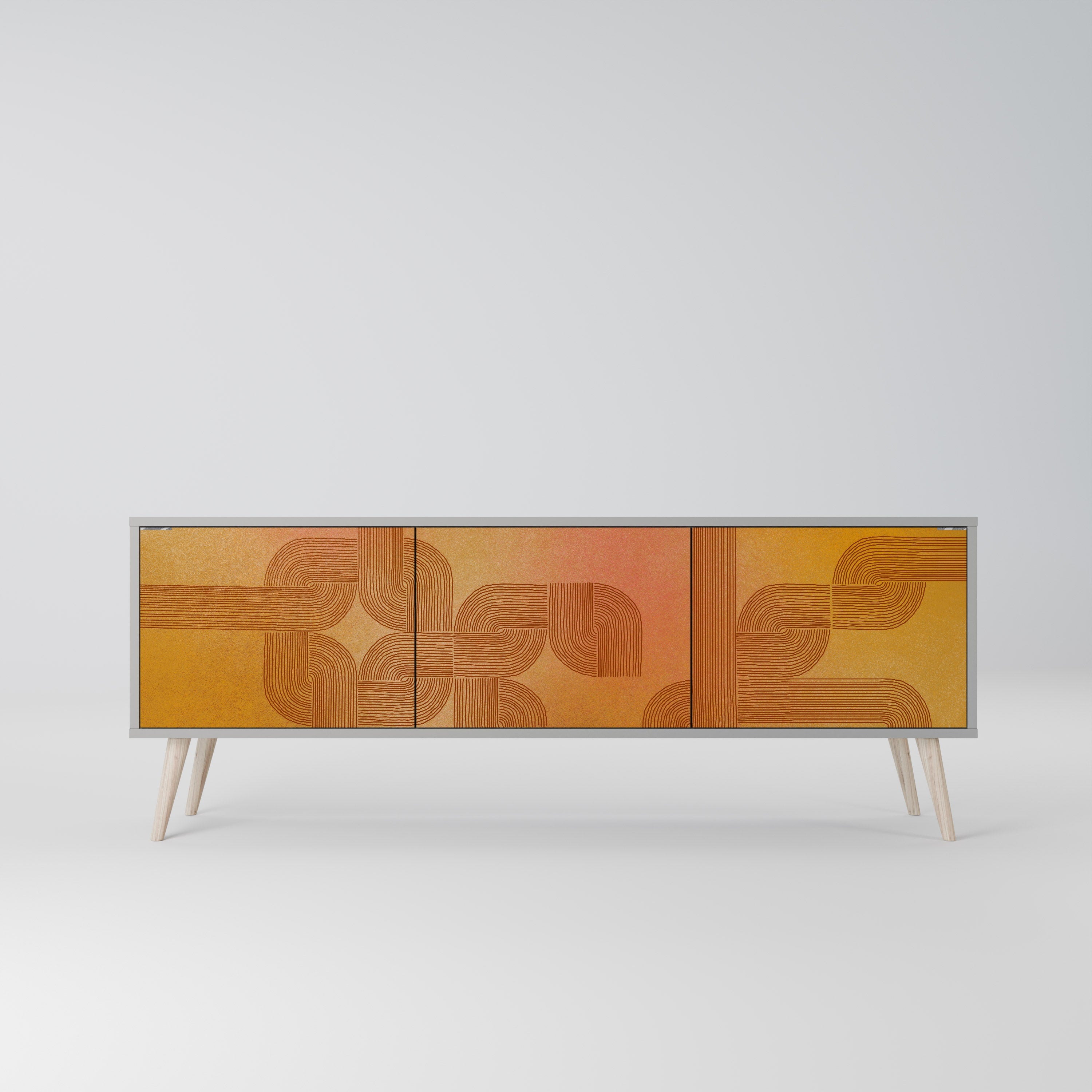 Meuble TV 3 portes STRENGTHENING RELATION, finition grise