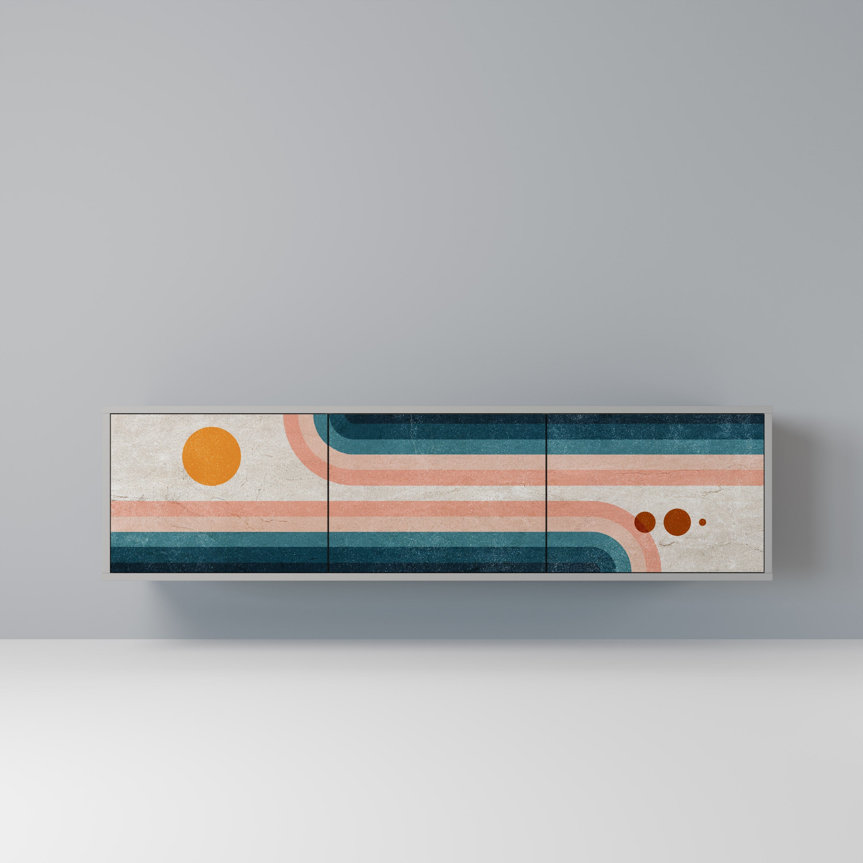 Meuble TV 3 portes TWO HALVES, finition grise