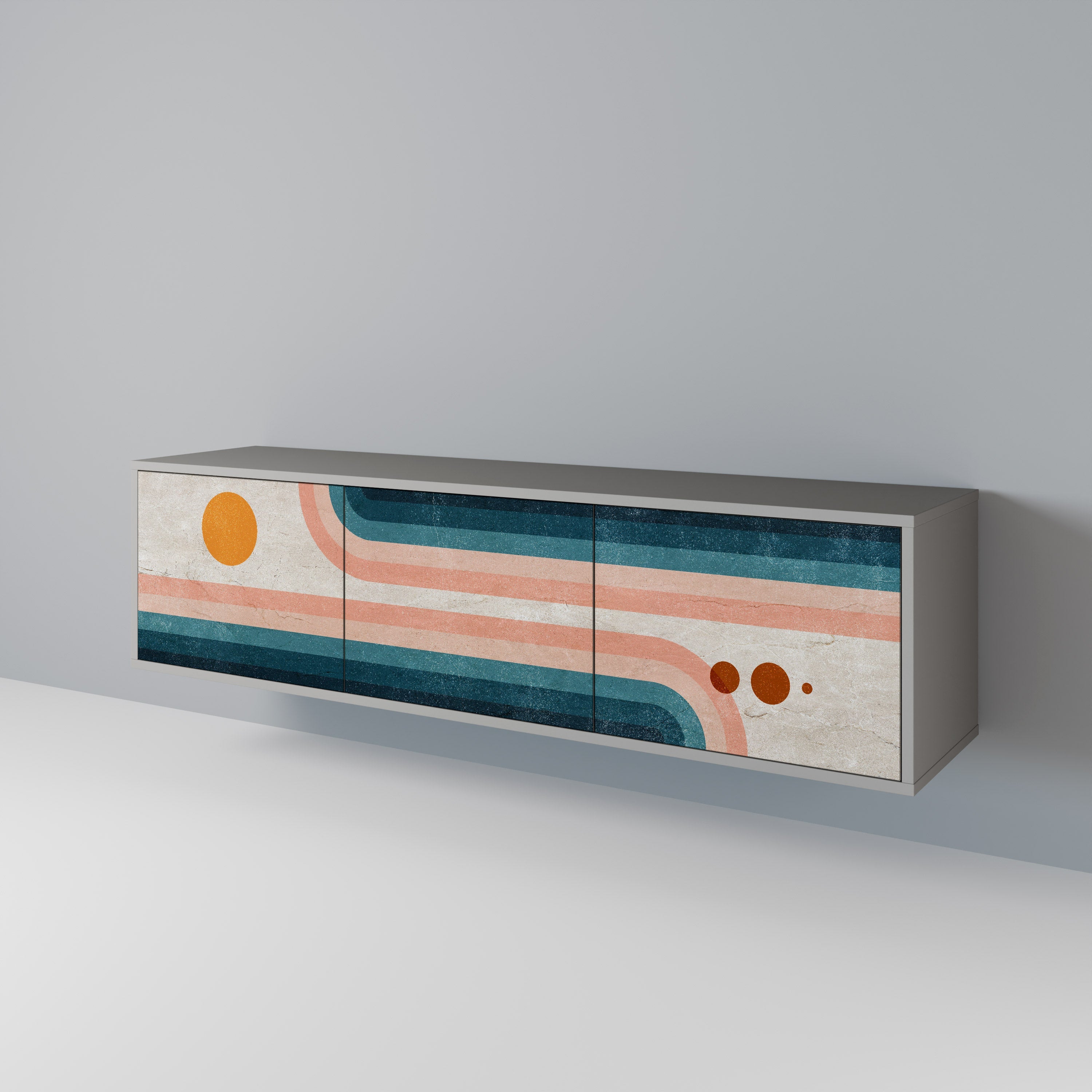 Meuble TV 3 portes TWO HALVES, finition grise