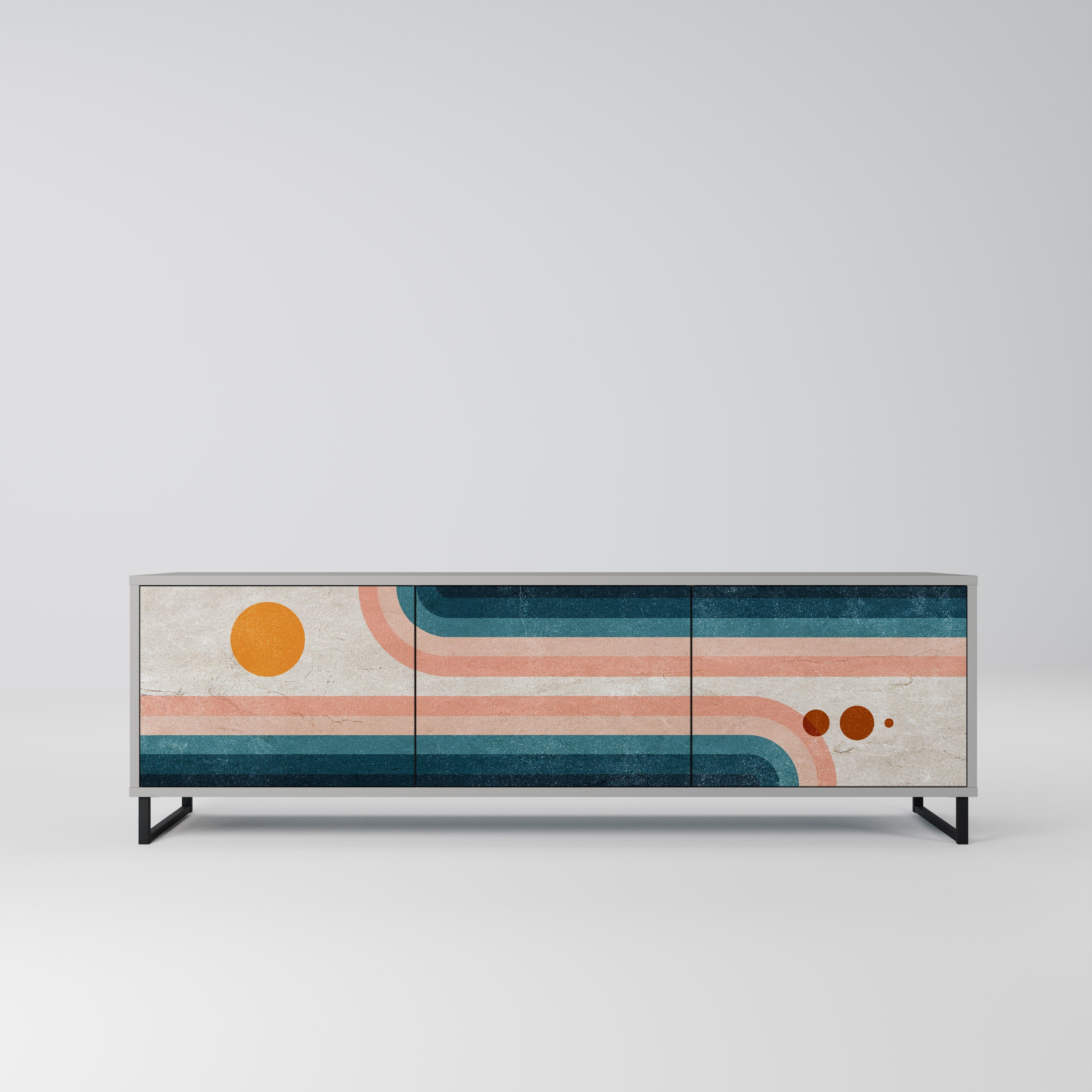 Meuble TV 3 portes TWO HALVES, finition grise