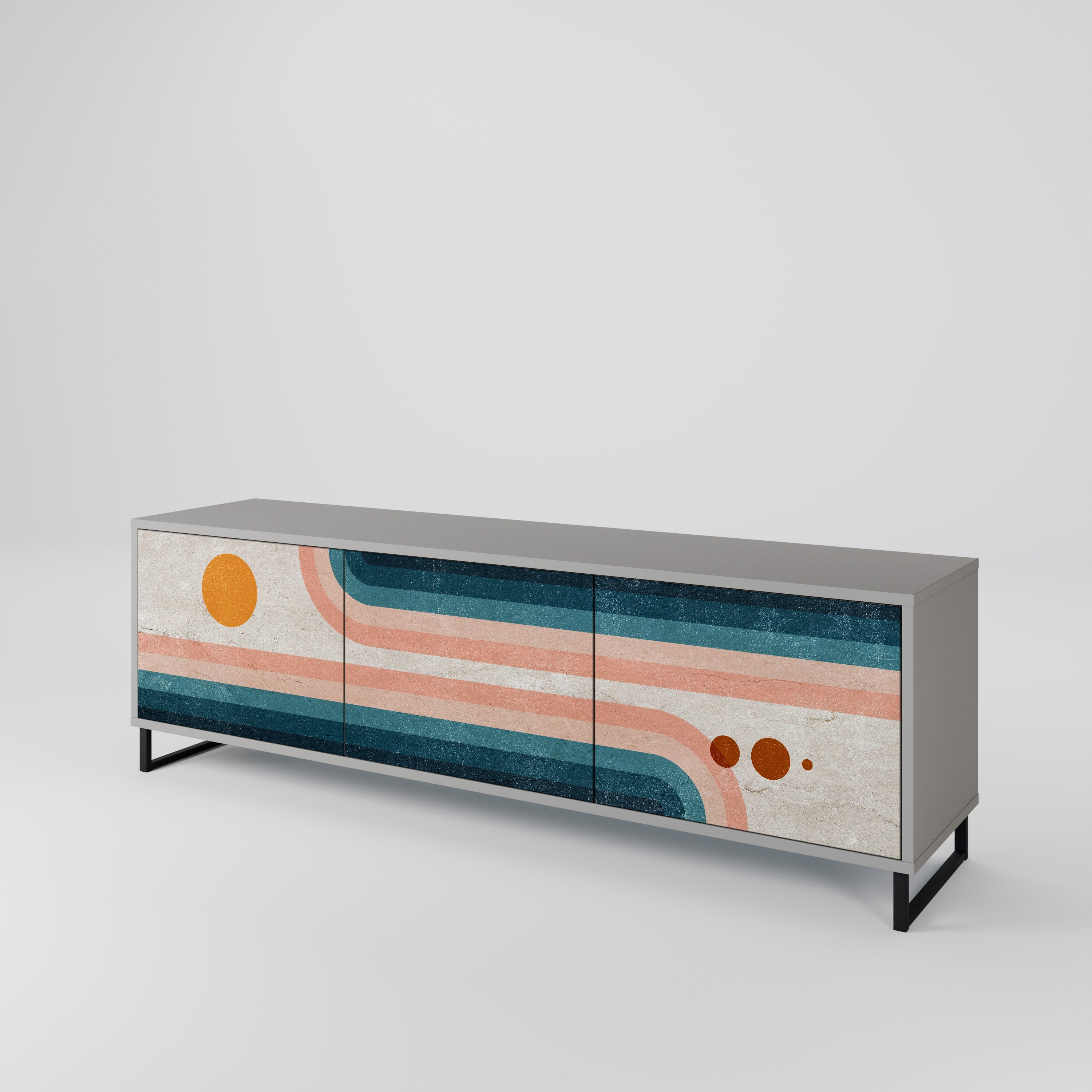 Meuble TV 3 portes TWO HALVES, finition grise