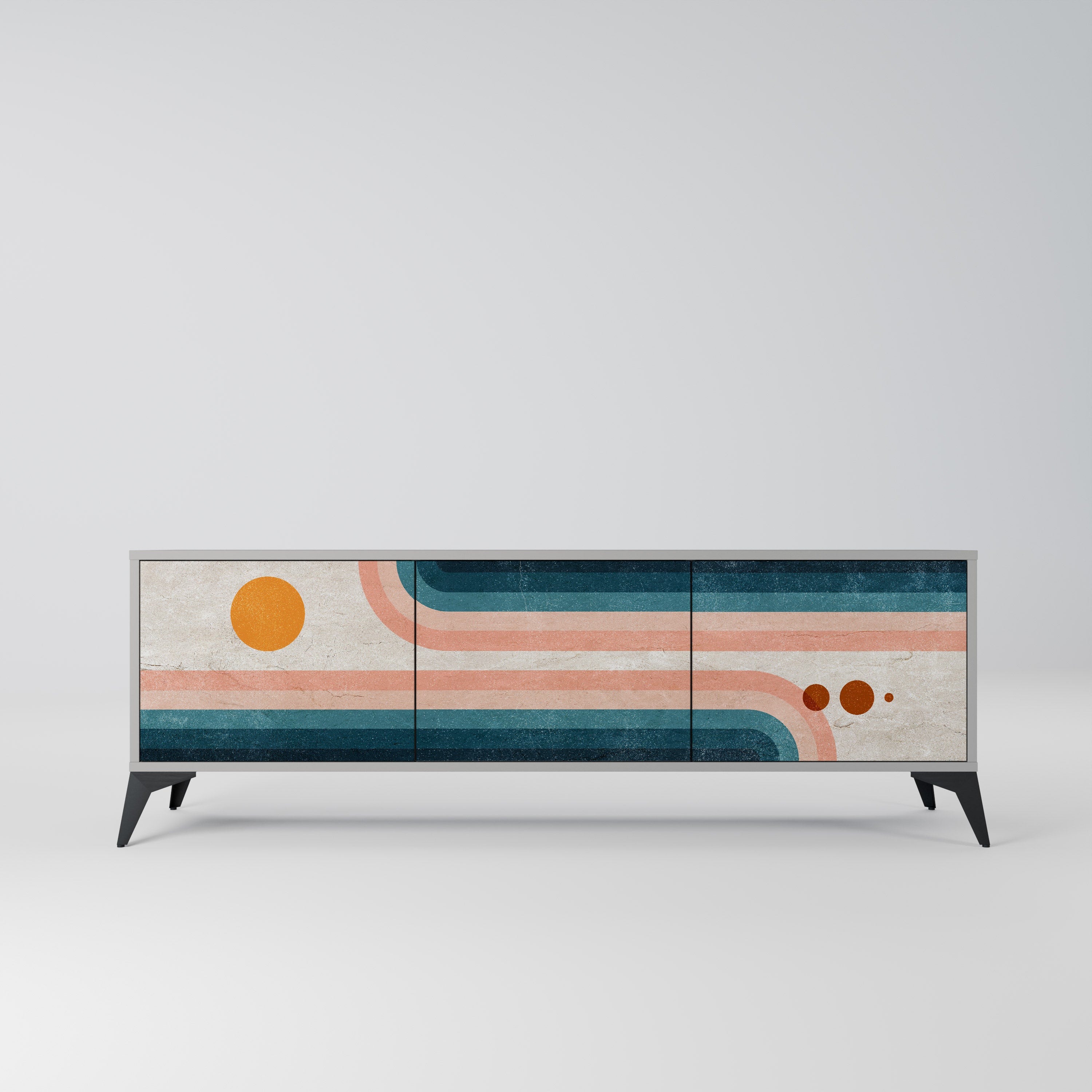 Meuble TV 3 portes TWO HALVES, finition grise