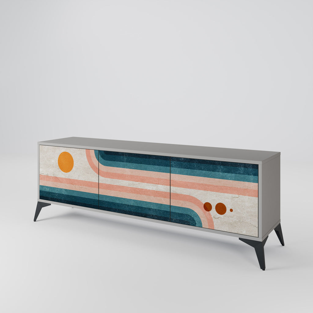 TWO HALVES 3-Door TV Stand in Grey Finish